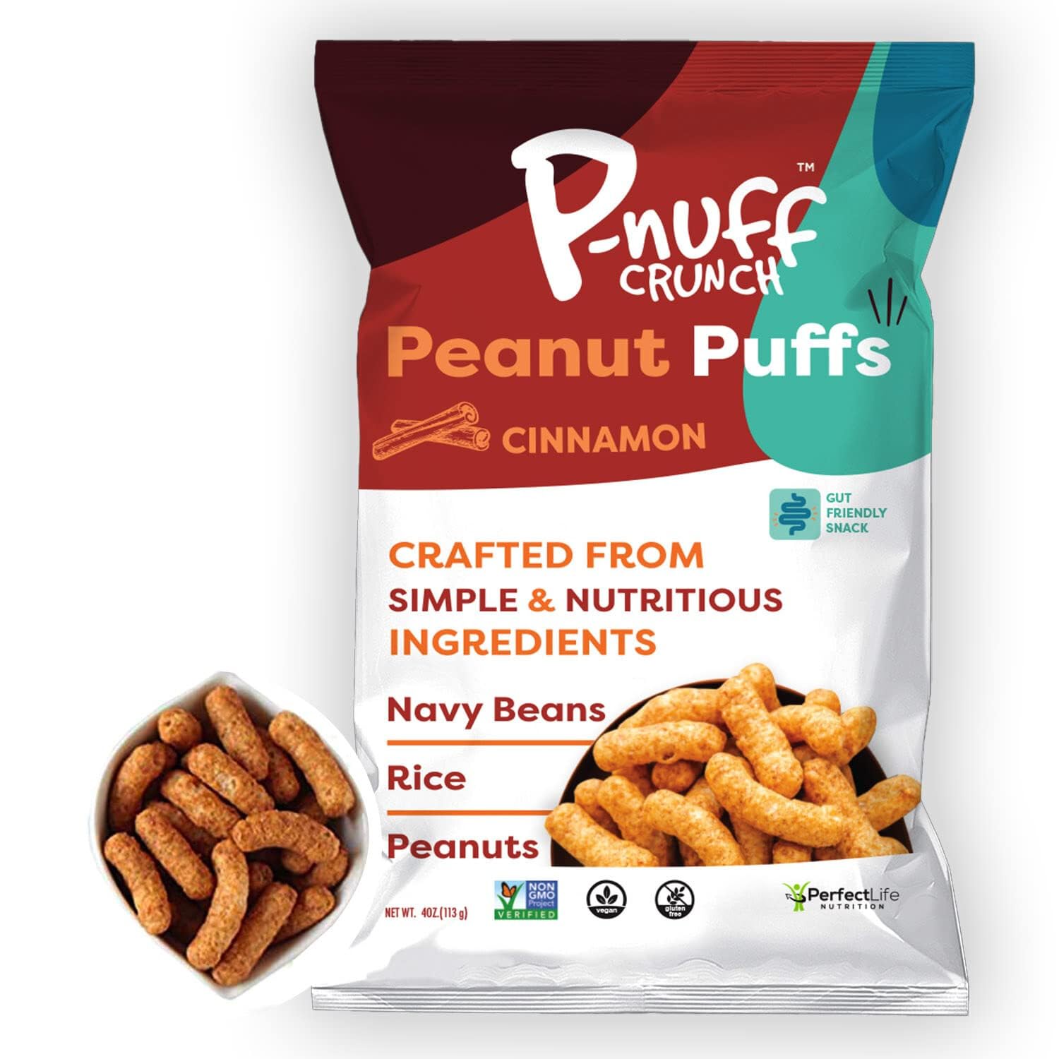 **Pnuff Crunch Peanut Butter Puffs - Healthy Low Calorie Gluten Free Vegan Keto Snacks - High Protein Low Sugar - As Seen on Shark Tank - Cinnamon Flavor - 4 Oz Bag (Pack of 15) - Perfect for Office, Travel & On-the-Go Snacking**