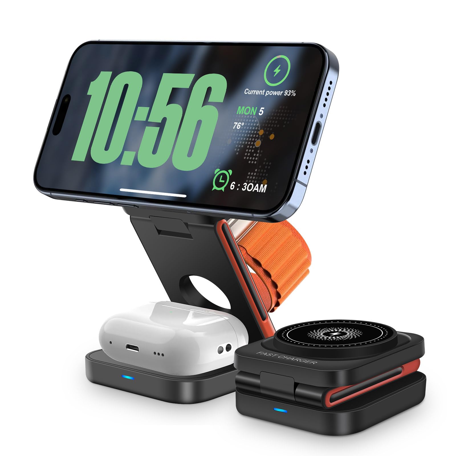 3-in-1 Magnetic Wireless Charging Station for iPhone 16/15/14/13/12 Series - Foldable Travel Charger Compatible with Apple Watch Ultra 2/10/9/8/7/6/5/4/3/2/SE & AirPods 4/3/Pro - Perfect for Home, Office and Travel Use