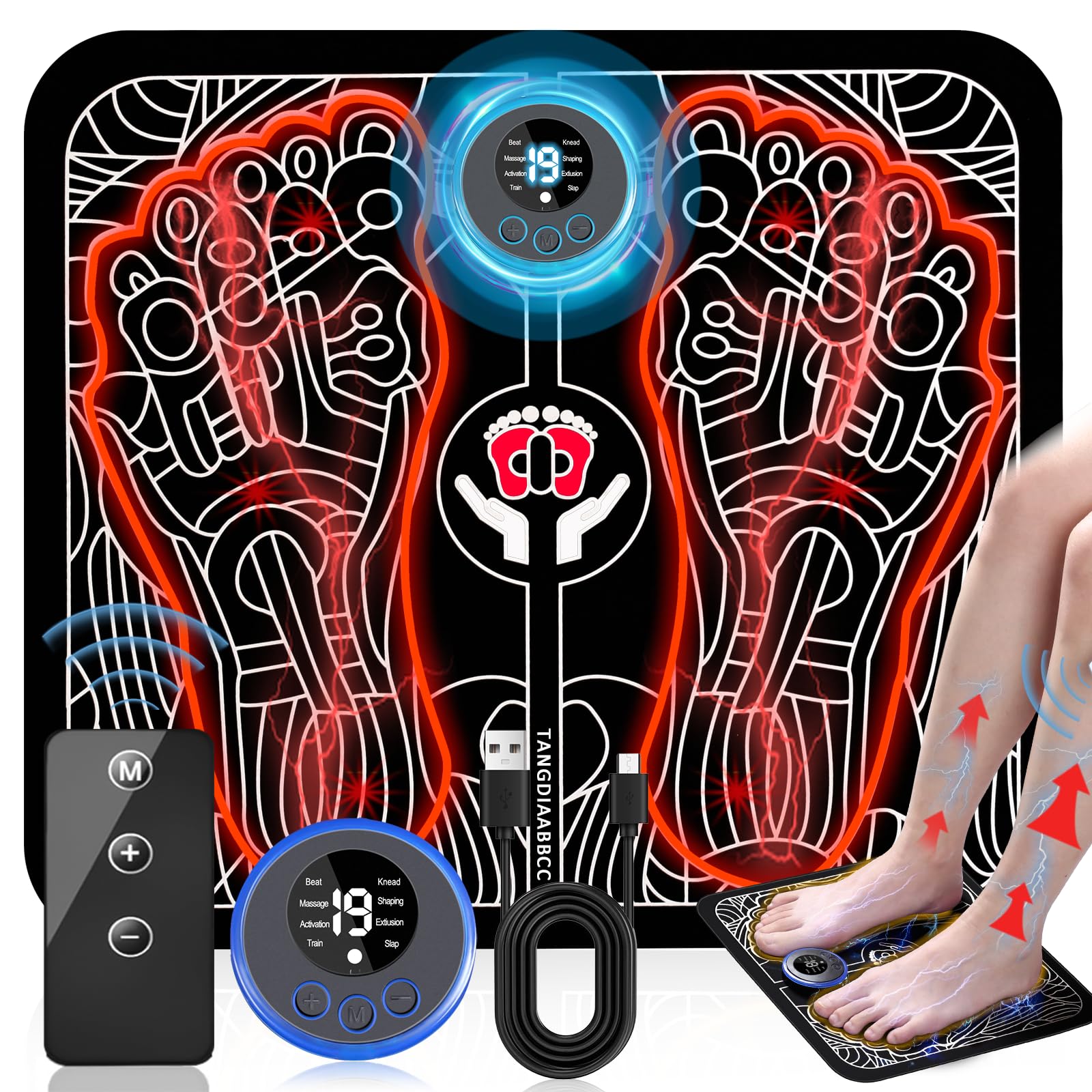EMS Foot Massager for Neuropathy Pain Relief - Portable & Rechargeable Foot Stimulator with 8 Modes & 19 Levels - Improves Circulation & Plantar Fasciitis - Perfect for Home, Office & Travel Use