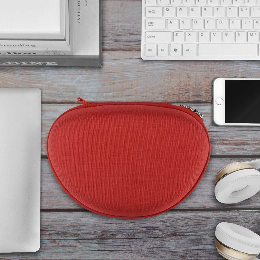 Geekria Hard Shell Headphone Case for Beats Solo HD/4/3/2/Pro Wireless - Durable Travel Carrying Bag with Cable Storage (Red) - Perfect for Travel, Commuting & Headphone Protection