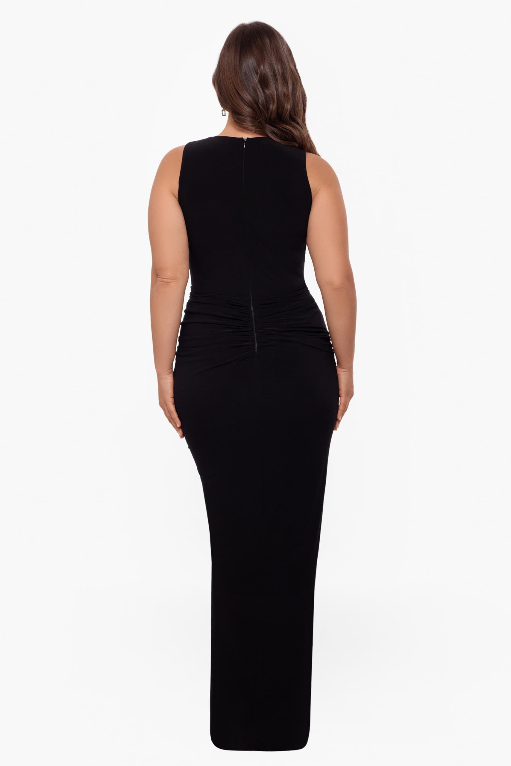 Betsy & Adam Women's Plus Size Stretchy V-Neck Ruched Wrap Dress - Sleeveless Long Flattering Formal & Cocktail Party Wear