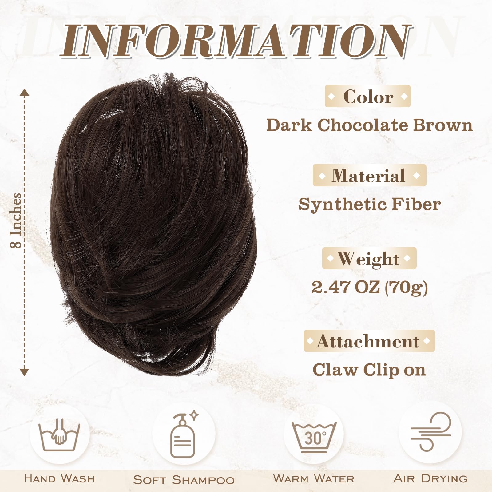 8 Inch Claw Clip Hair Bun Extension for Straight Hair - Perfect for Updos, Ponytails & Everyday Hairstyles