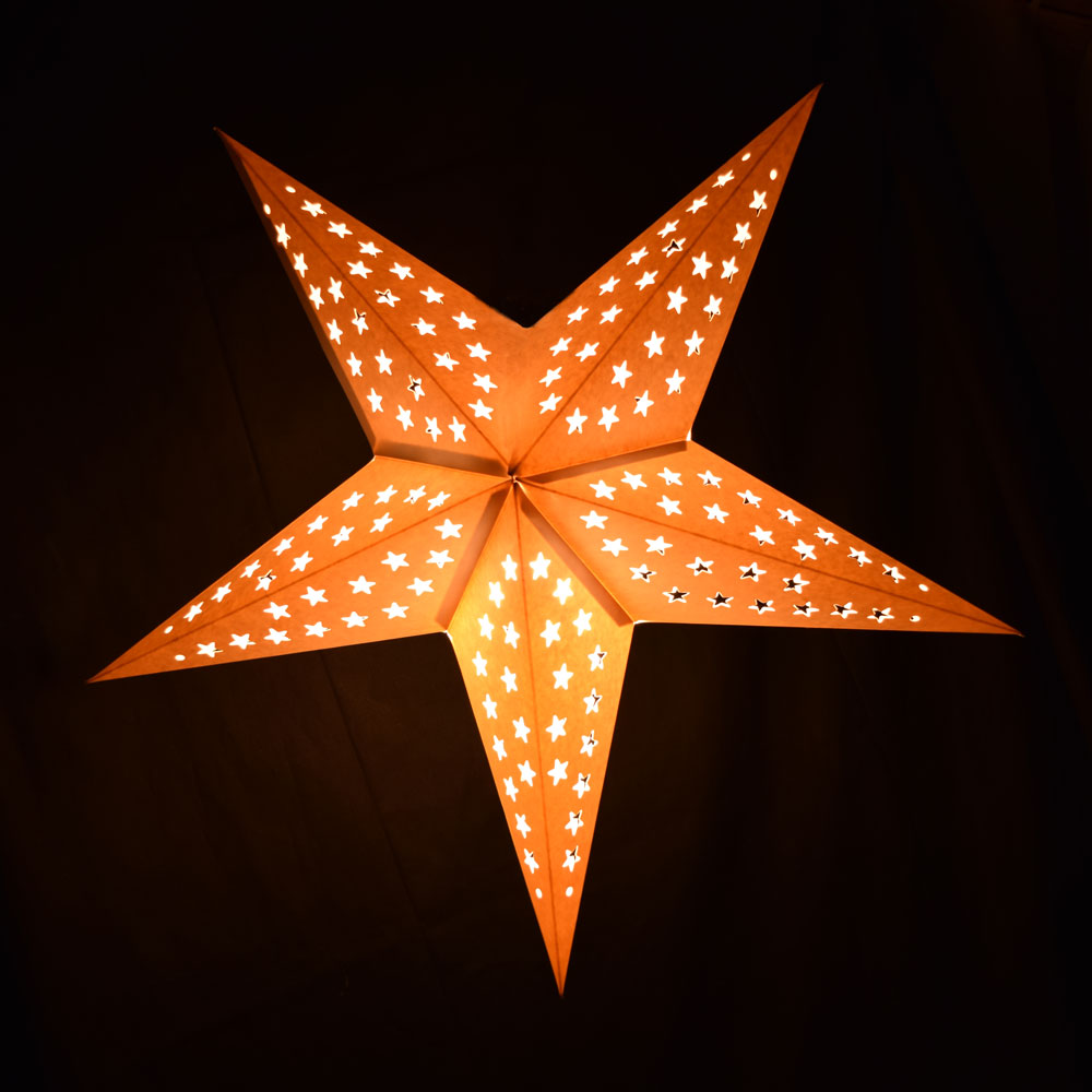 24-Pack White Paper Star Lanterns with Cut-Out Star Designs - Hanging Wedding, Party & Home Decorations - Perfect for Indoor/Outdoor Celebrations, Baby Showers & Holiday Events