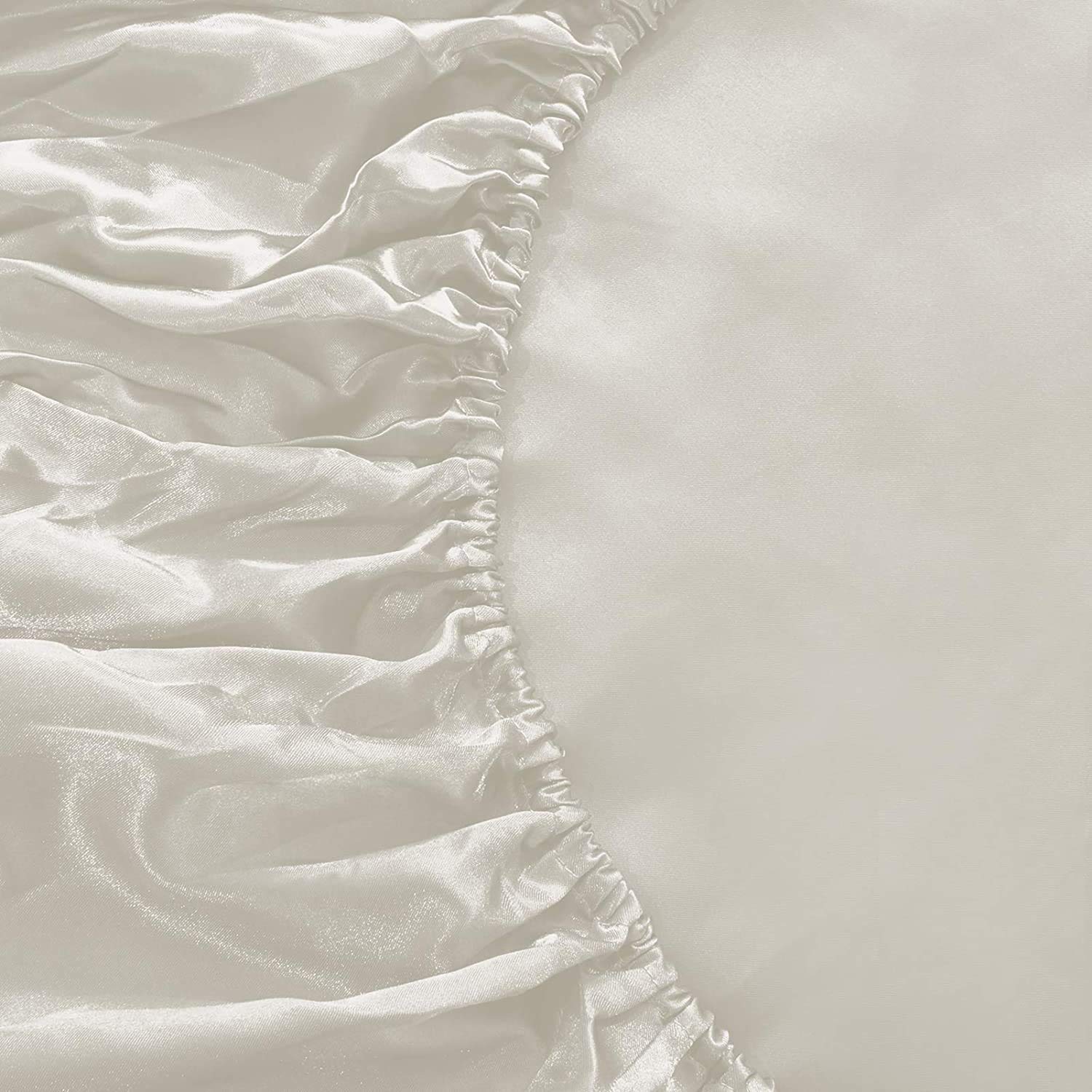 Luxury 4-Piece Satin Bed Sheets Set - 100% Silky Satin Full XL Beige Bedding with 16