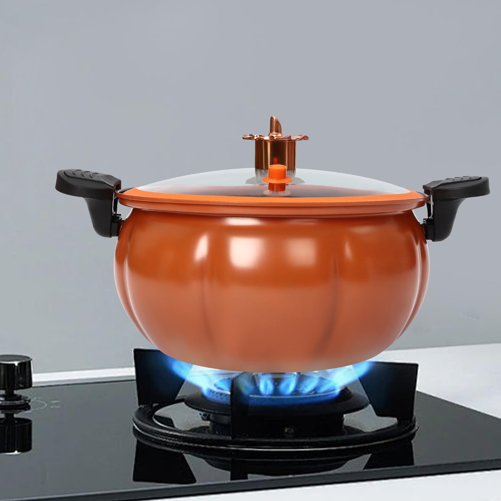 8L/2.11Gal Orange Pumpkin-Shaped Micro Pressure Cooker Pot - Maifan Stone Non-Stick Coating, Multi-Function Home Kitchen Essential for Healthy Cooking, Steaming & Meal Prep