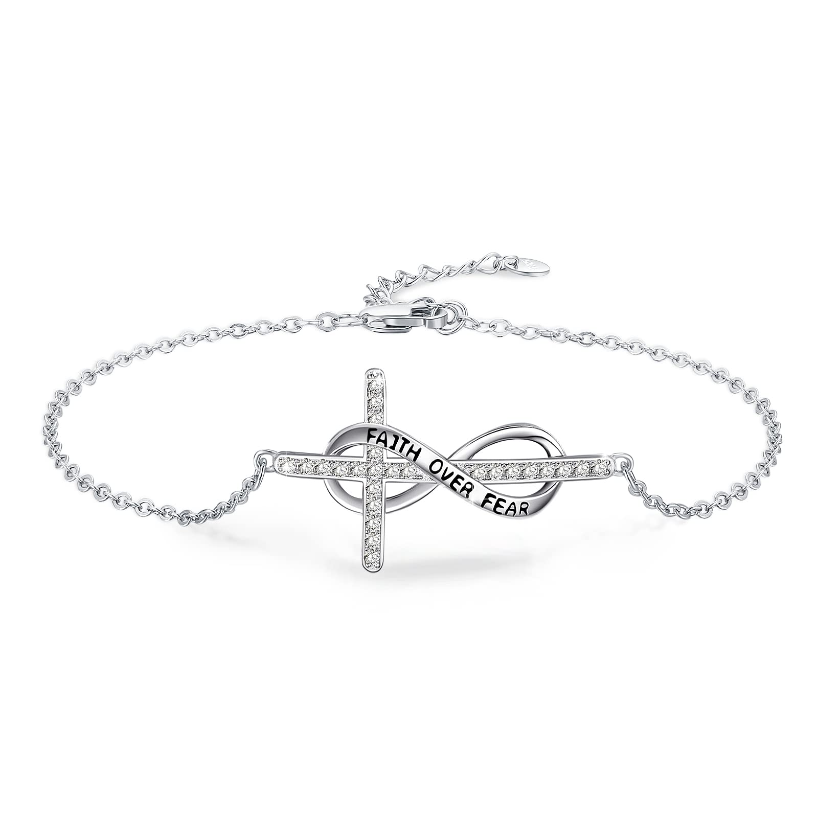 **925 Sterling Silver Infinity Cross Ankle Bracelet - Adjustable Religious Jewelry for Women, Faith & Hope Gift for Daughter, Mom, Wife - Perfect for Christmas, Baptism, Church & Everyday Wear**