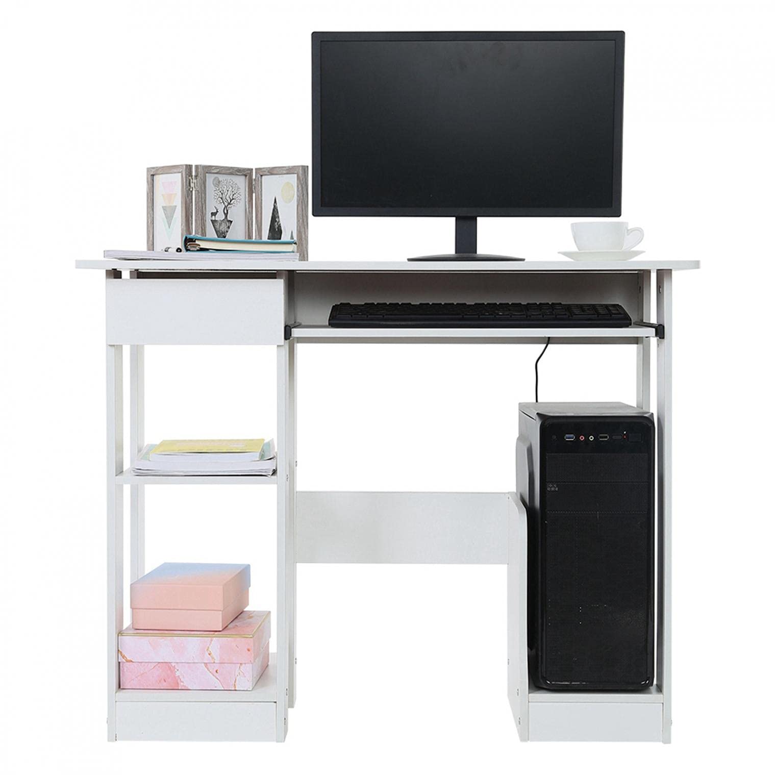 Kingtowag L-Shaped Desk with Storage Drawers & Bookshelf - 35