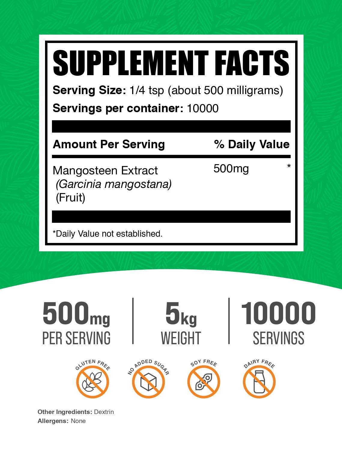 Premium Mangosteen Extract Powder 5kg (11 lbs) - 100% Pure Superfood Supplement from Mangosteen Fruit, Gluten Free, 500mg per Serving - Pack of 5 for Smoothies, Baking & Wellness Drinks
