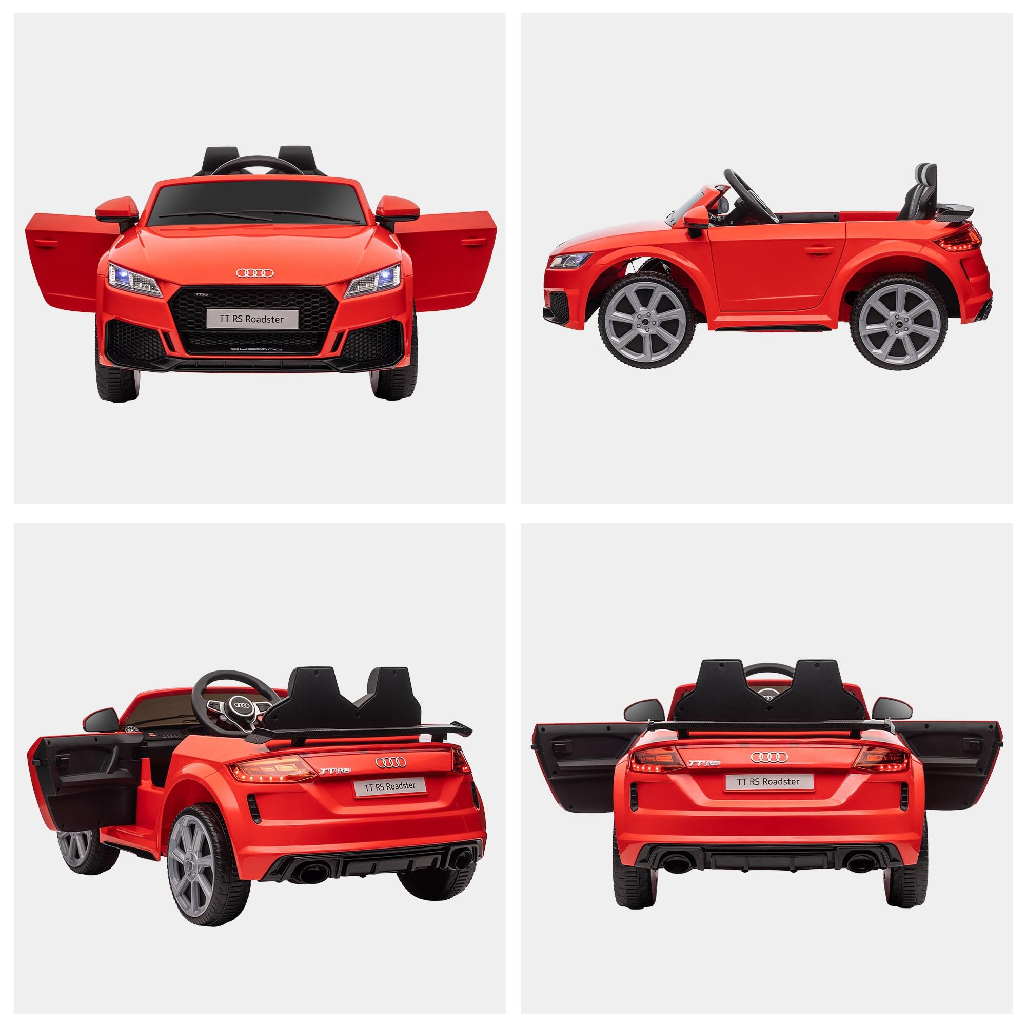 HOMCOM Kids Electric Ride-On Car for 3+ Years Old - 12V Audi TT Style with Remote Control, 3 km/h Speed, Music, Lights & Dual Opening Doors (102x60x44cm, Red) - Perfect for Indoor & Outdoor Play, Birthday Gifts, and Toddler Pretend Driving Fun