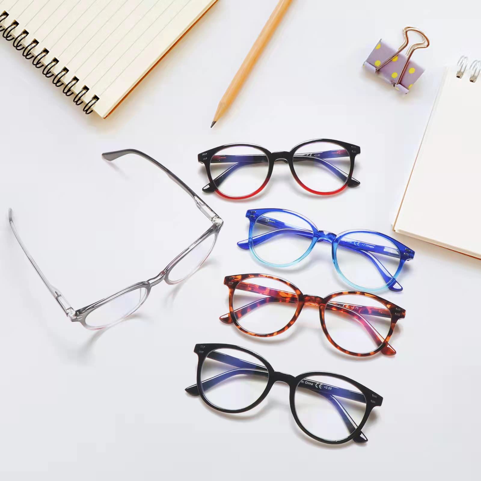 COJWIS Blue Light Blocking Reading Glasses 5 Pack - Anti Glare Spring Hinge Readers for Men & Women (Multicolor, +1.25 Magnification) - Perfect for Computer Use, Reading & Office Work