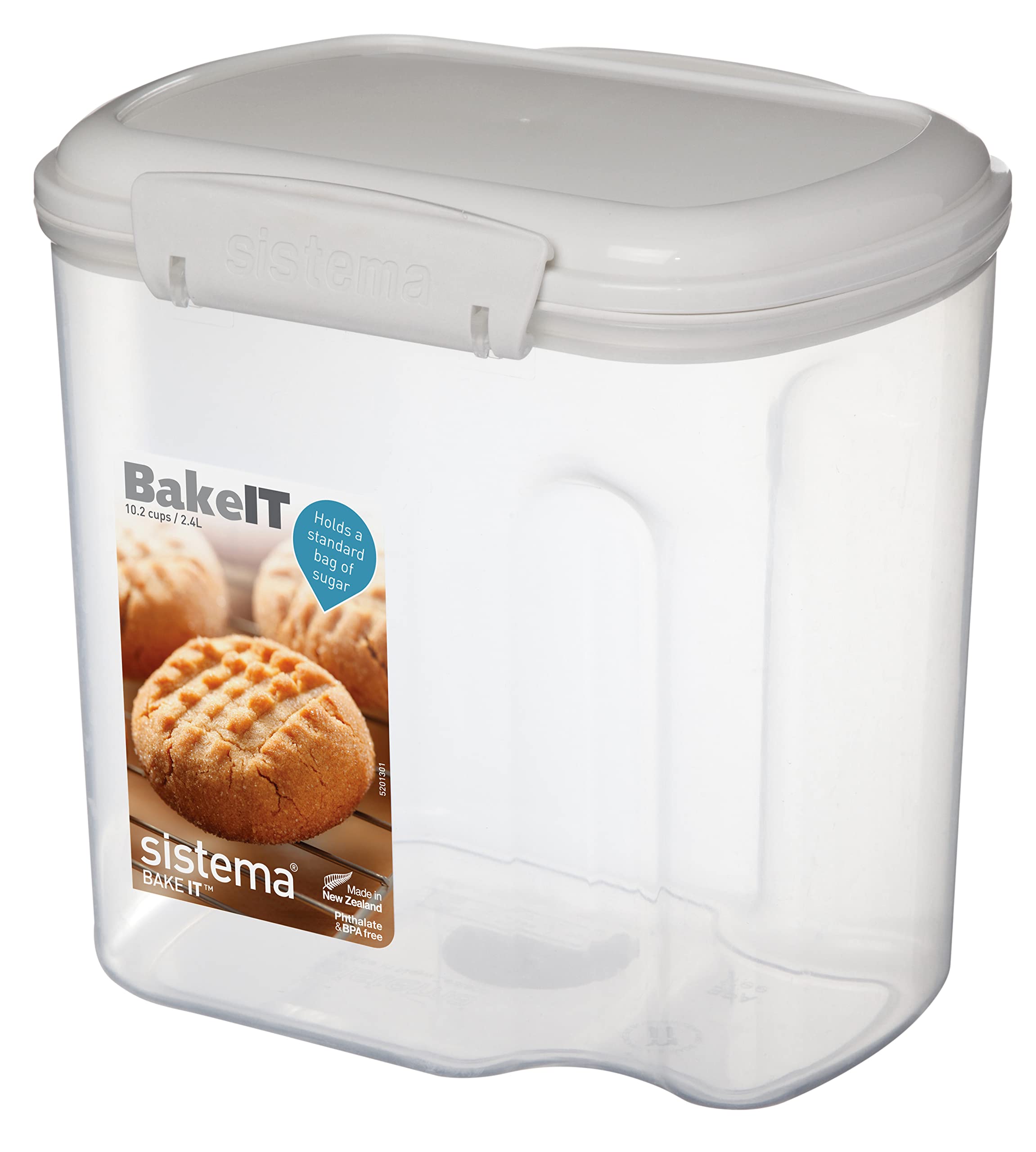 Sistema Klip It Flour and Sugar Storage Containers - 10.2 Cup Airtight Food Storage with Lids & Measuring Cup - BPA Free, Dishwasher Safe Kitchen Organization for Pantry, Baking Supplies, Coffee, Rice & Dry Goods (White) - Perfect for Home Baking, Meal Prep & Kitchen Storage