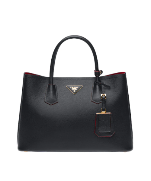 Prada Double Medium Bag Black - Luxury Leather Handbag for Women | Perfect for Work, Travel & Evening Events