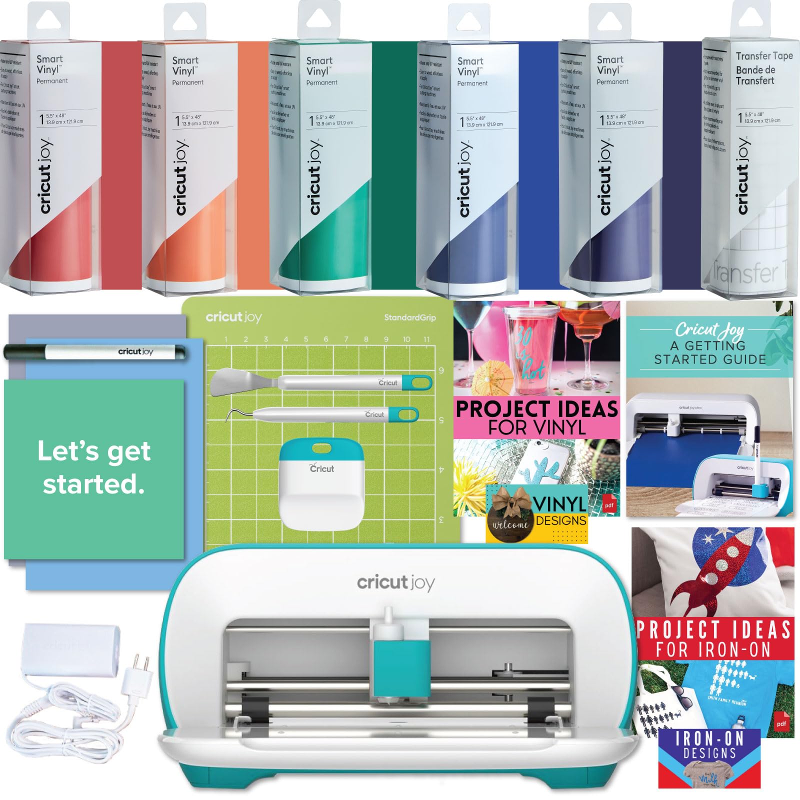 Cricut Joy Bluetooth Craft Cutting Machine Kit with Rainbow Smart Permanent Vinyl, Starter Tools & Transfer Tape - DIY Custom Cards, Home Decor, Decals & Small Craft Projects for Beginners | Perfect for Scrapbooking, Personalized Gifts & Party Decorations
