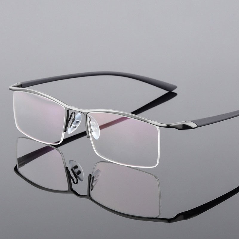 Bclear Men's Browline Semi-Rimless Eyeglasses - Lightweight Alloy Frame (Model 8190) | Classic Retro Style for Work, Reading & Daily Wear
