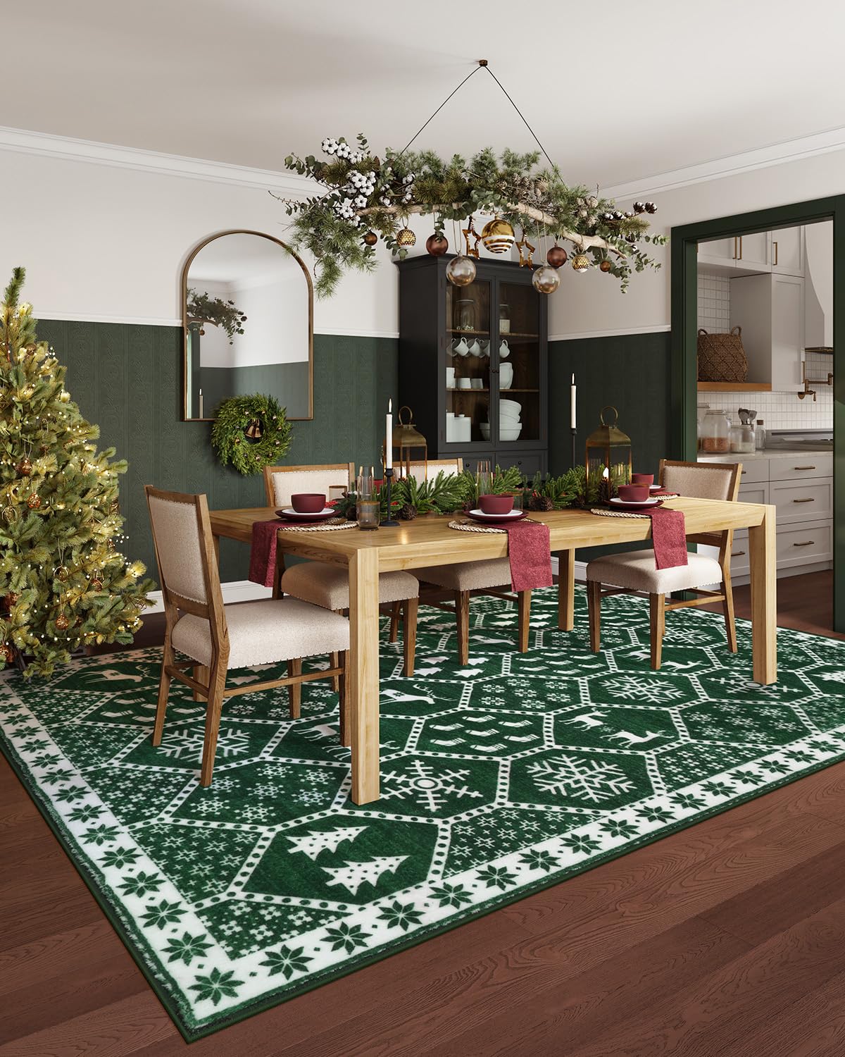Seavish 8x10 Christmas Area Rug - Soft Low Pile Washable Indoor Rug for Living Room, Bedroom, Dining Room & Entryway - Non-Shedding Holiday Decor Floor Carpet - Perfect for Festive Home Decor and Cozy Winter Gatherings