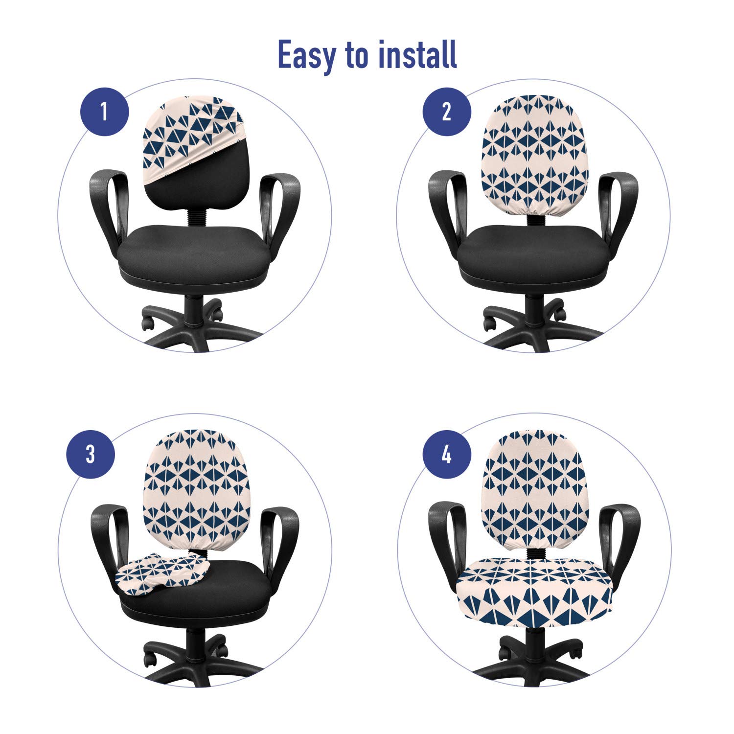 Ambesonne Abstract Office Chair Slipcover - Modern Triangle Pattern Stretch Fabric Cover in Eggshell & Night Blue | Home Office Decor, Conference Room Upgrade, Workspace Protection