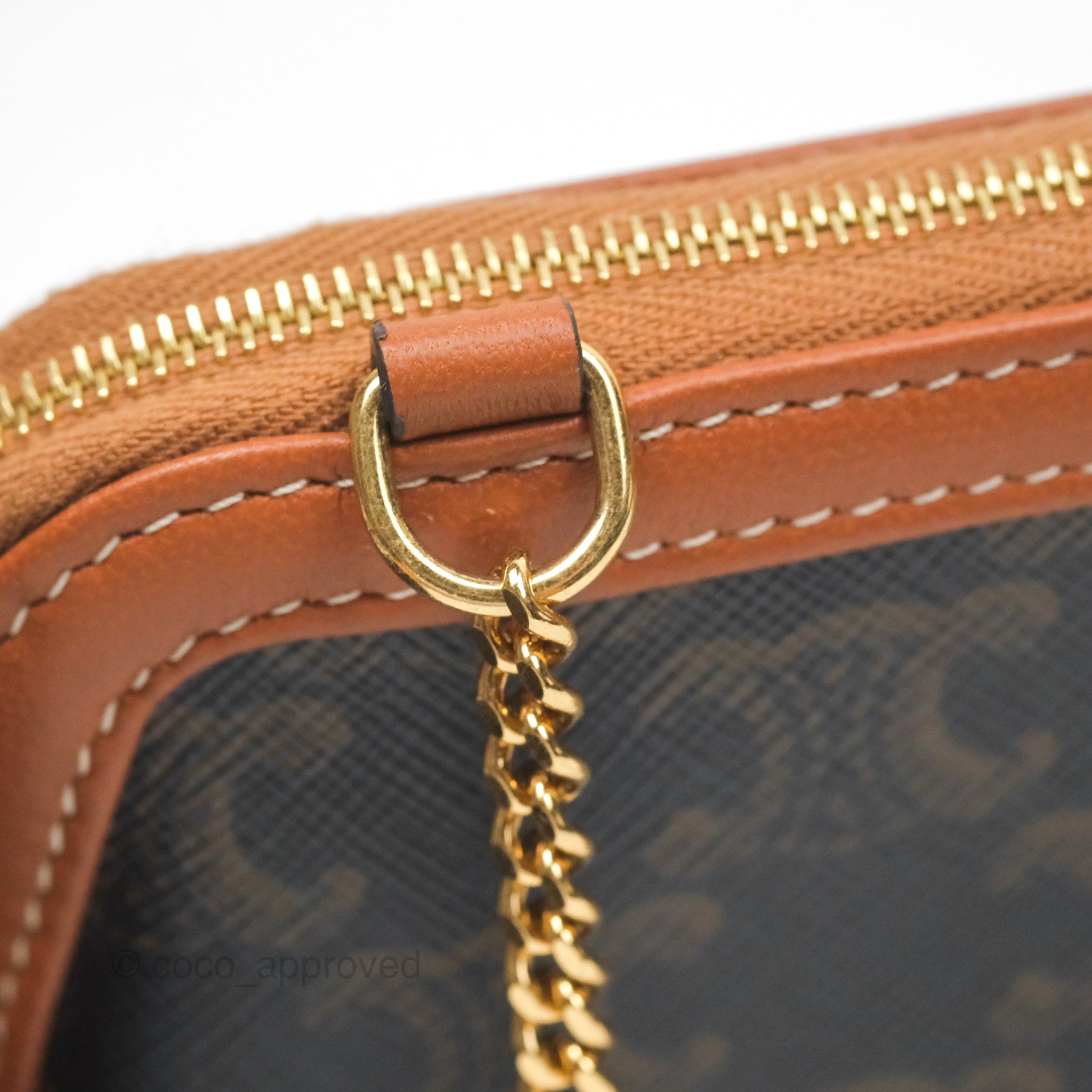 Celine Triomphe Canvas and Lambskin Chain Clutch Bag in Tan - Perfect for Evening Events, Parties, and Special Occasions