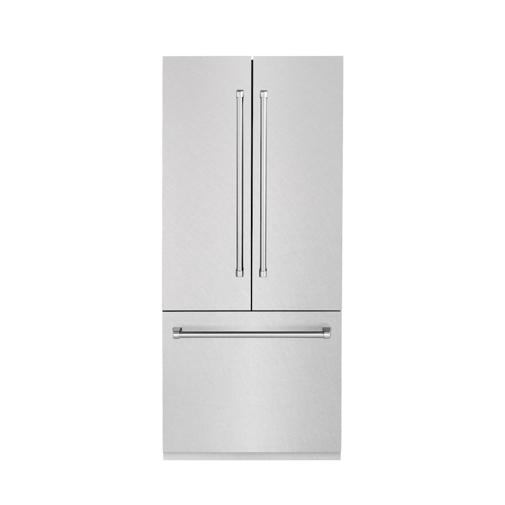 ZLINE 36 Inch 19.6 Cu. Ft. French Door Built-In Bottom Freezer Refrigerator with Water Dispenser & Ice Maker - Stainless Steel (RBIV SN 36) - Perfect for Modern Kitchens & Open-Concept Homes