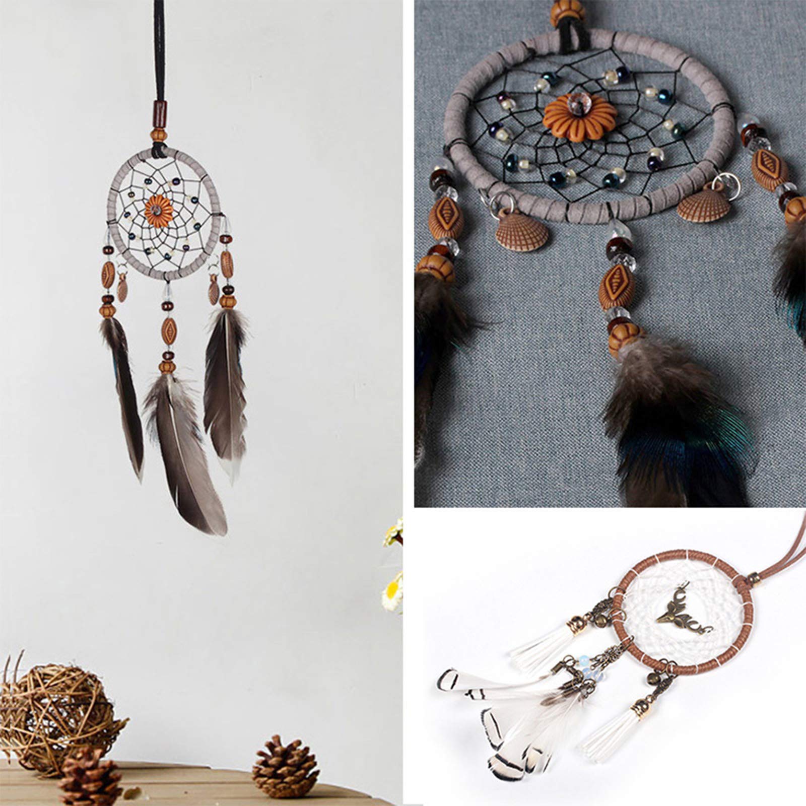 Feather Dream Catcher Car Hanging Decor - Handmade Native American Style Rearview Mirror Pendant Charm for Car Interior, Home & Office Decor | Perfect for Gifts, Meditation Spaces & Boho Style Vehicles
