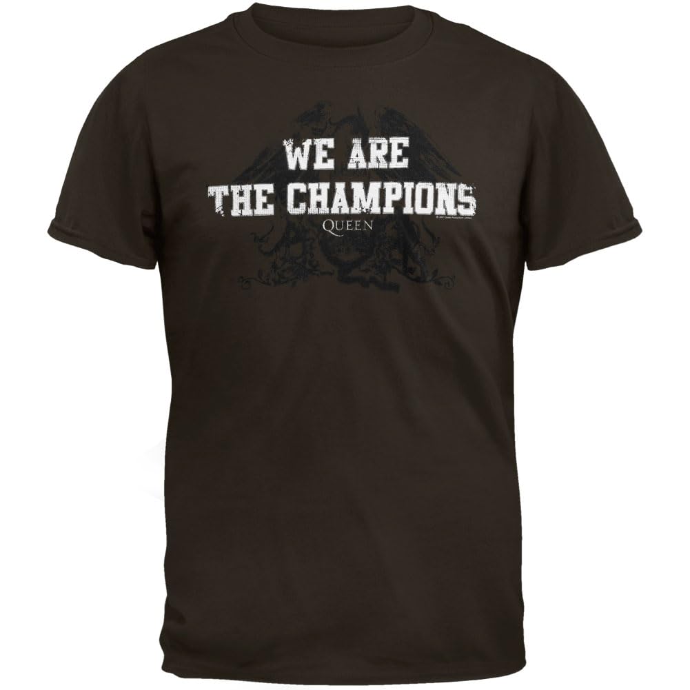 Queen - Men's 'We Are The Champions' Soft Cotton T-Shirt in Brown | Vintage Band Tee for Concerts & Casual Wear