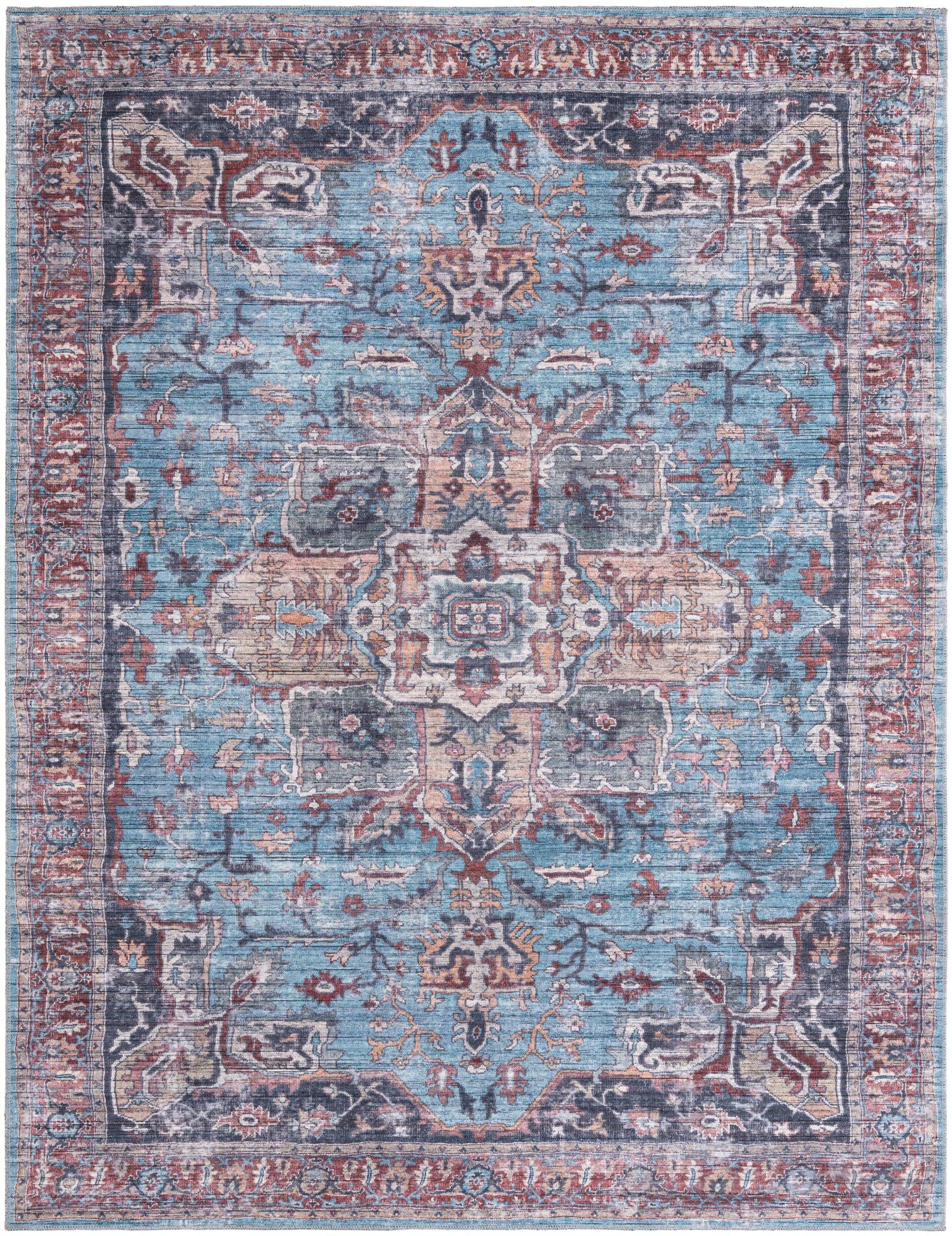 Washable Blue Low-Pile Rug 8' x 10' - Maahru Collection by Rugs.com | Perfect for Living Rooms, Dining Rooms & Open Floor Plans | Pet-Friendly & Easy-Clean Home Decor for High-Traffic Areas