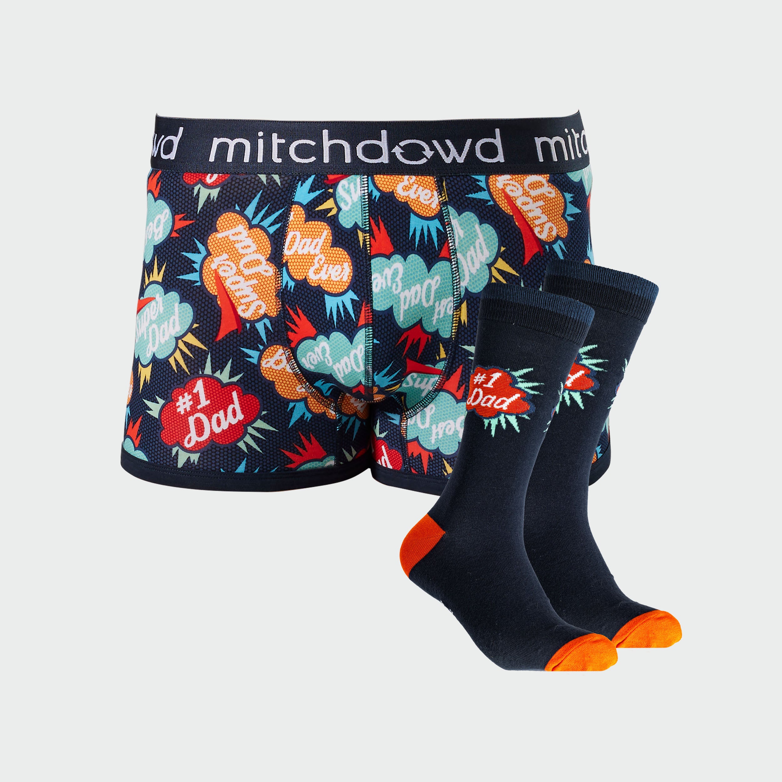 #1 Dad Men's Bamboo Mid-Length Trunk & Sock Set - Navy Blue - Comfortable Underwear for Father's Day Gifts & Casual Wear