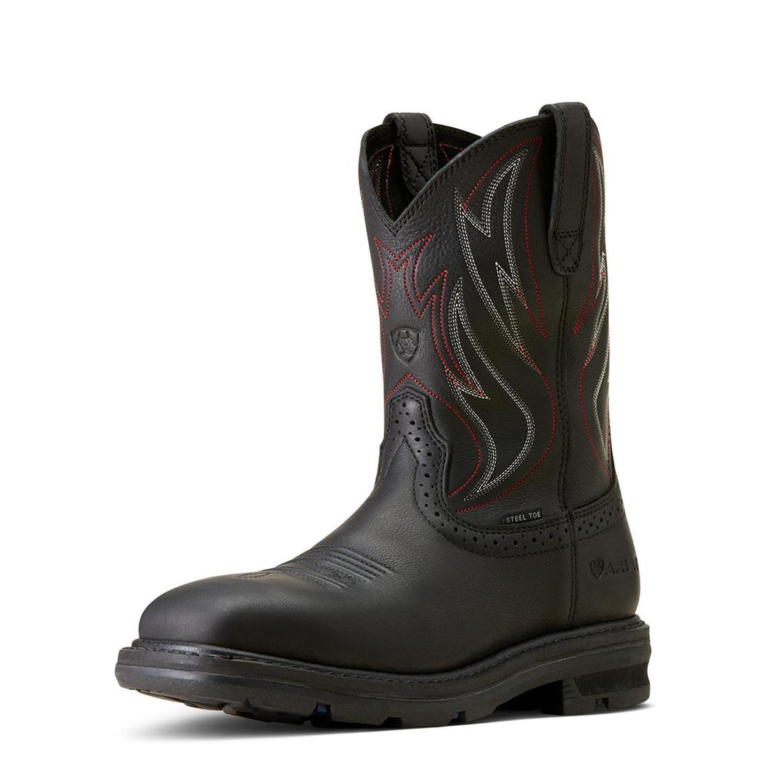 Sierra Shock Shield Steel Toe Work Boots for Men - Black Safety Shoes with Slip Resistant & Electrical Hazard Protection - Ideal for Construction, Warehouse & Industrial Work