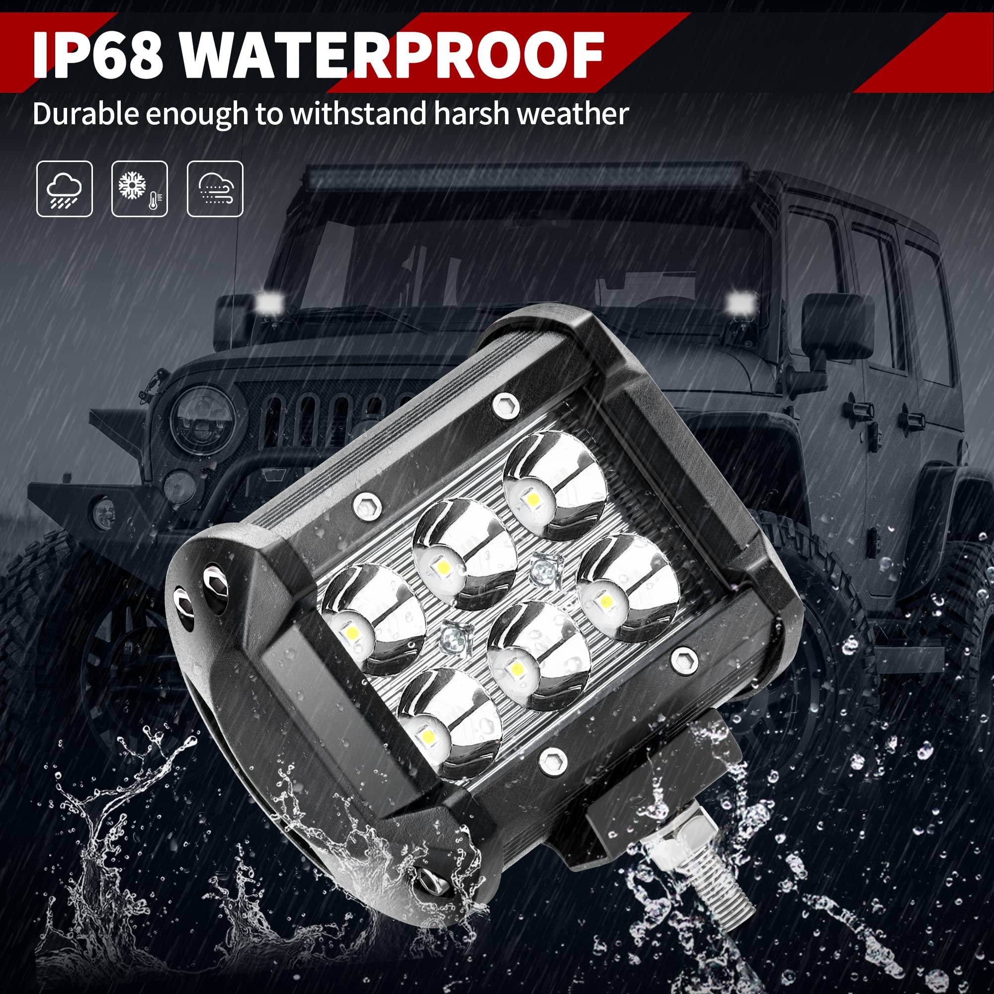 YITAMOTOR 4PCS 18W 4-Inch LED Light Bar Pods - Waterproof Off-Road Spot Work Lights for Jeep, 4WD, SUV, ATV, Truck & Boat (12V/24V) - Durable Fog & Driving Lights with 2-Year Warranty - Perfect for Night Off-Roading, Camping & Emergency Lighting