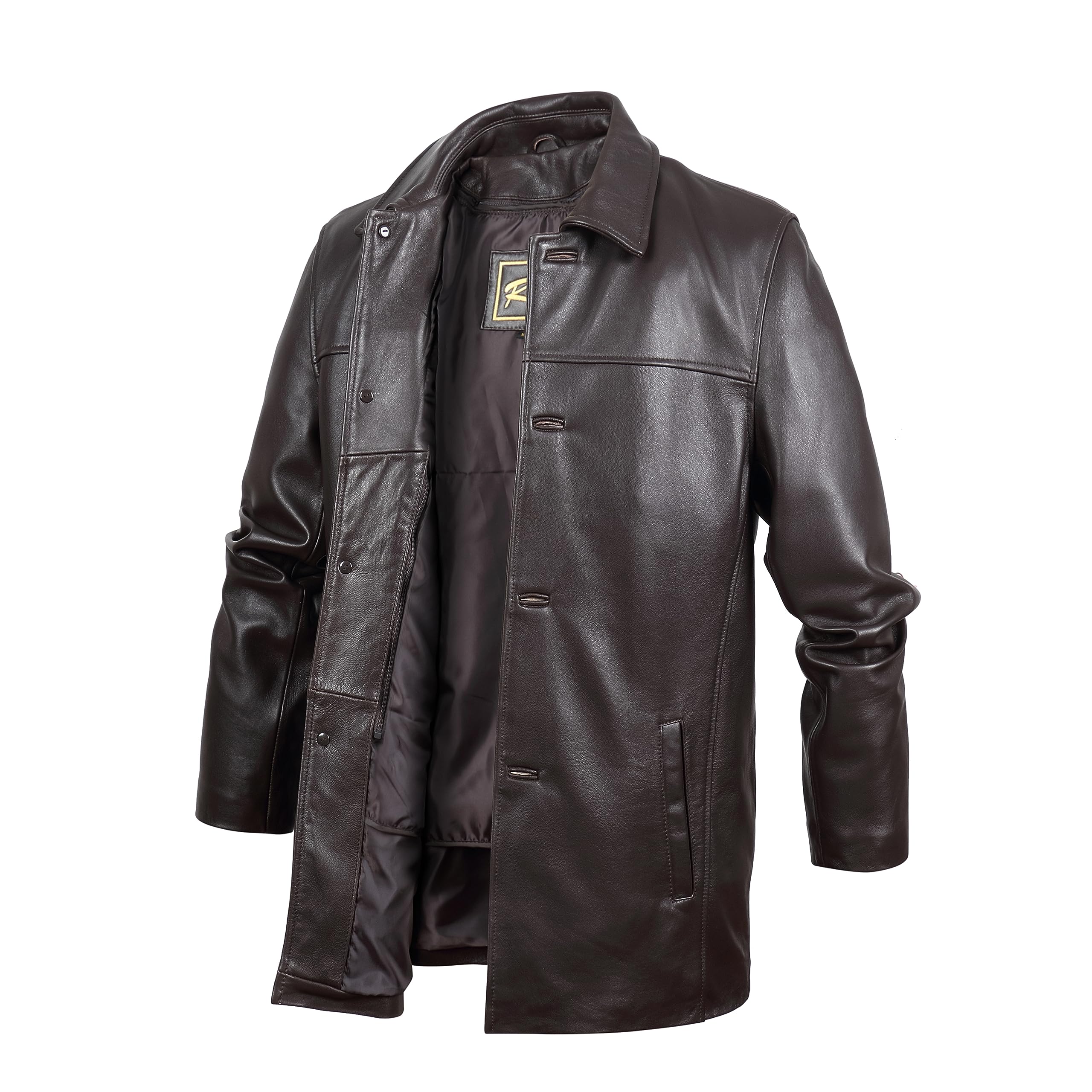 REED EST. 1950 Men's Genuine Lambskin Leather Jacket - Classic 4-Button Car Coat for Fall & Winter | Premium Outerwear for Business Casual & Everyday Wear