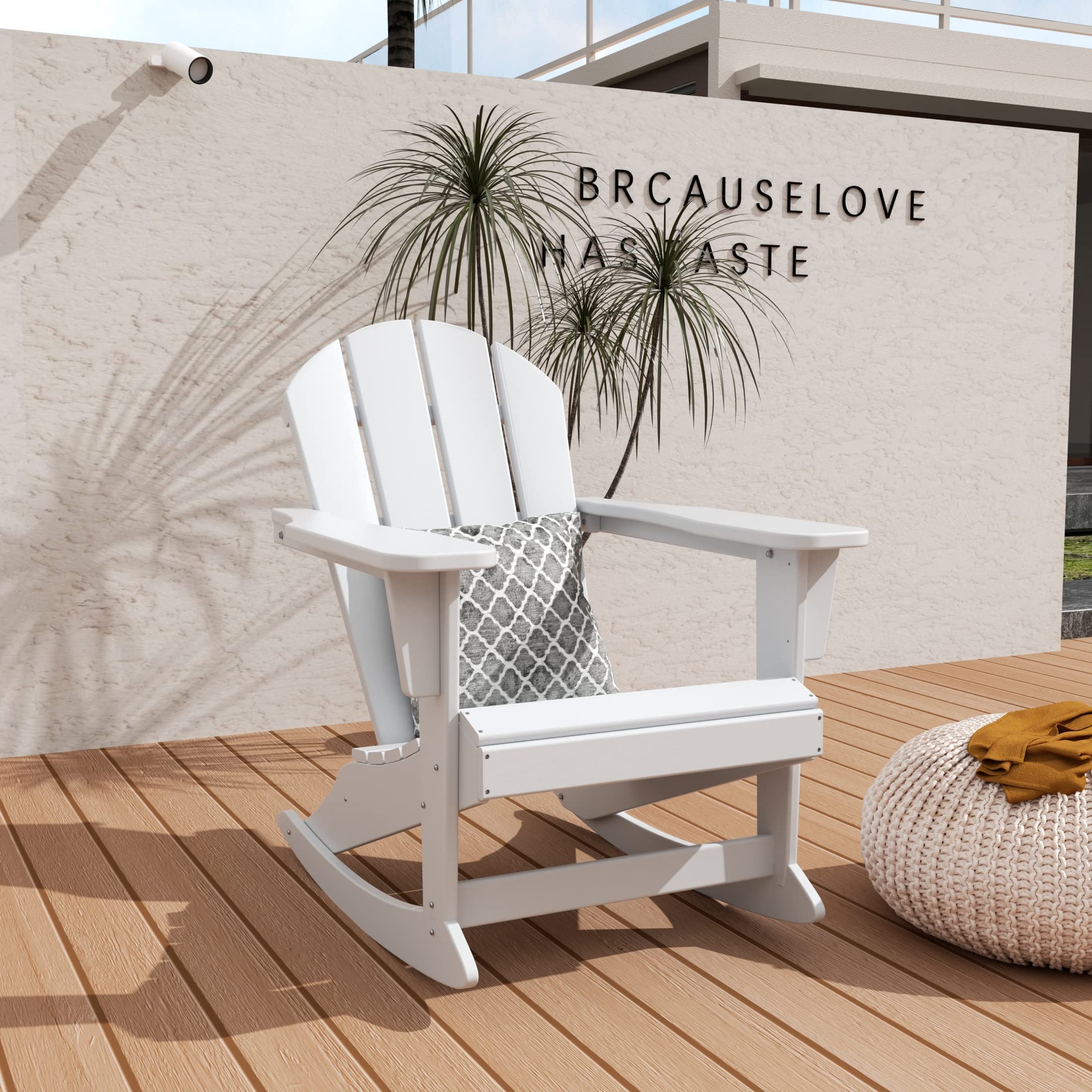 WO Home Furniture Classic Outdoor HDPE Patio Rocking Chair - UV & Weather Resistant, White - Perfect for Backyard, Garden, Porch & Poolside Relaxation