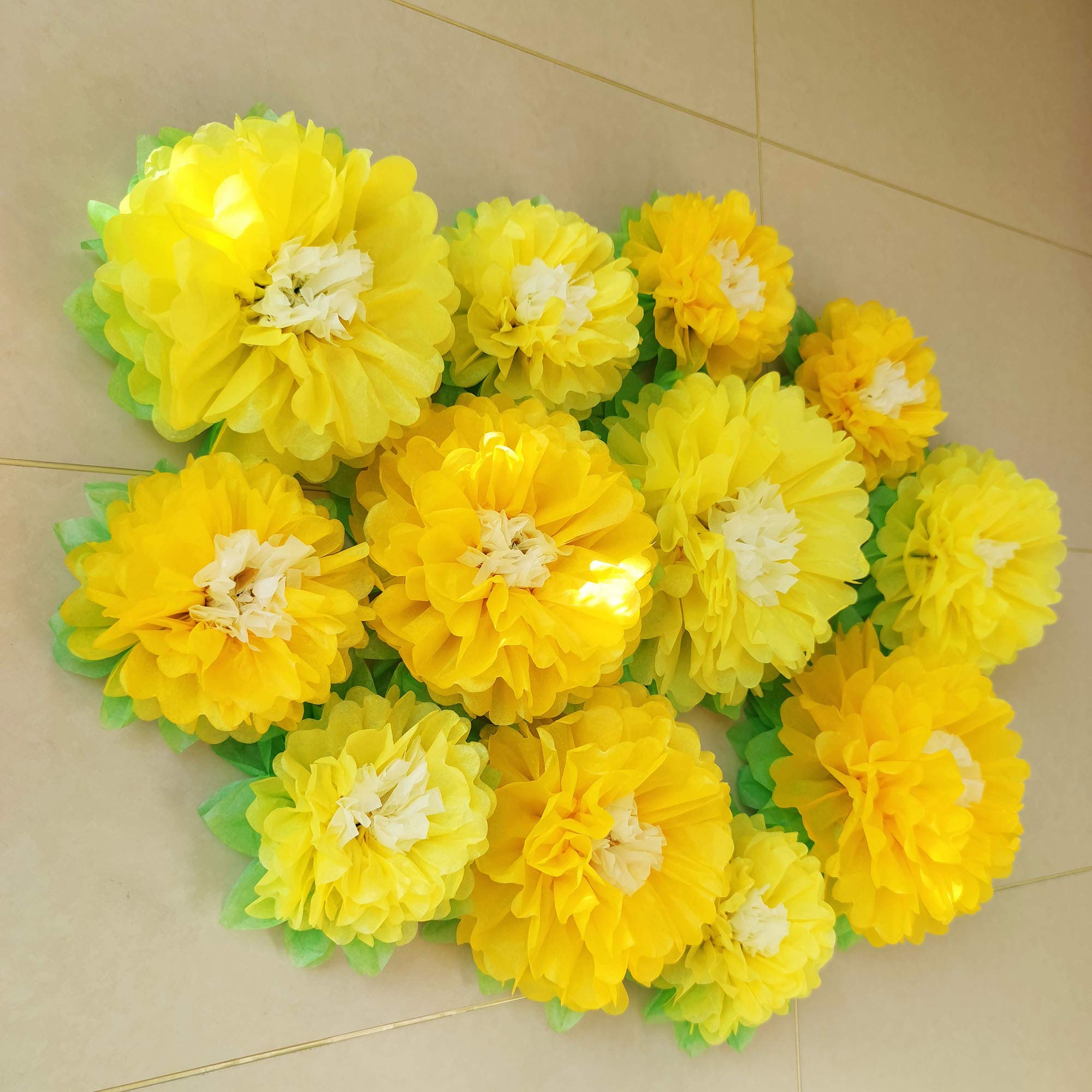 12pcs Yellow Paper Flowers for Wedding Backdrop & Nursery Decor