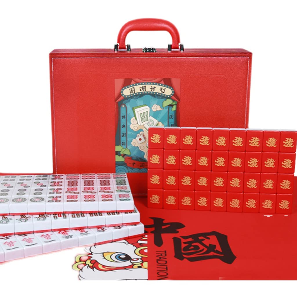 Portable Chinese Mahjong Set - 144 Melamine Tiles with Ornate Storage Case | Travel Board Game for Family & Friends | Perfect for Game Nights, Parties & Cultural Entertainment