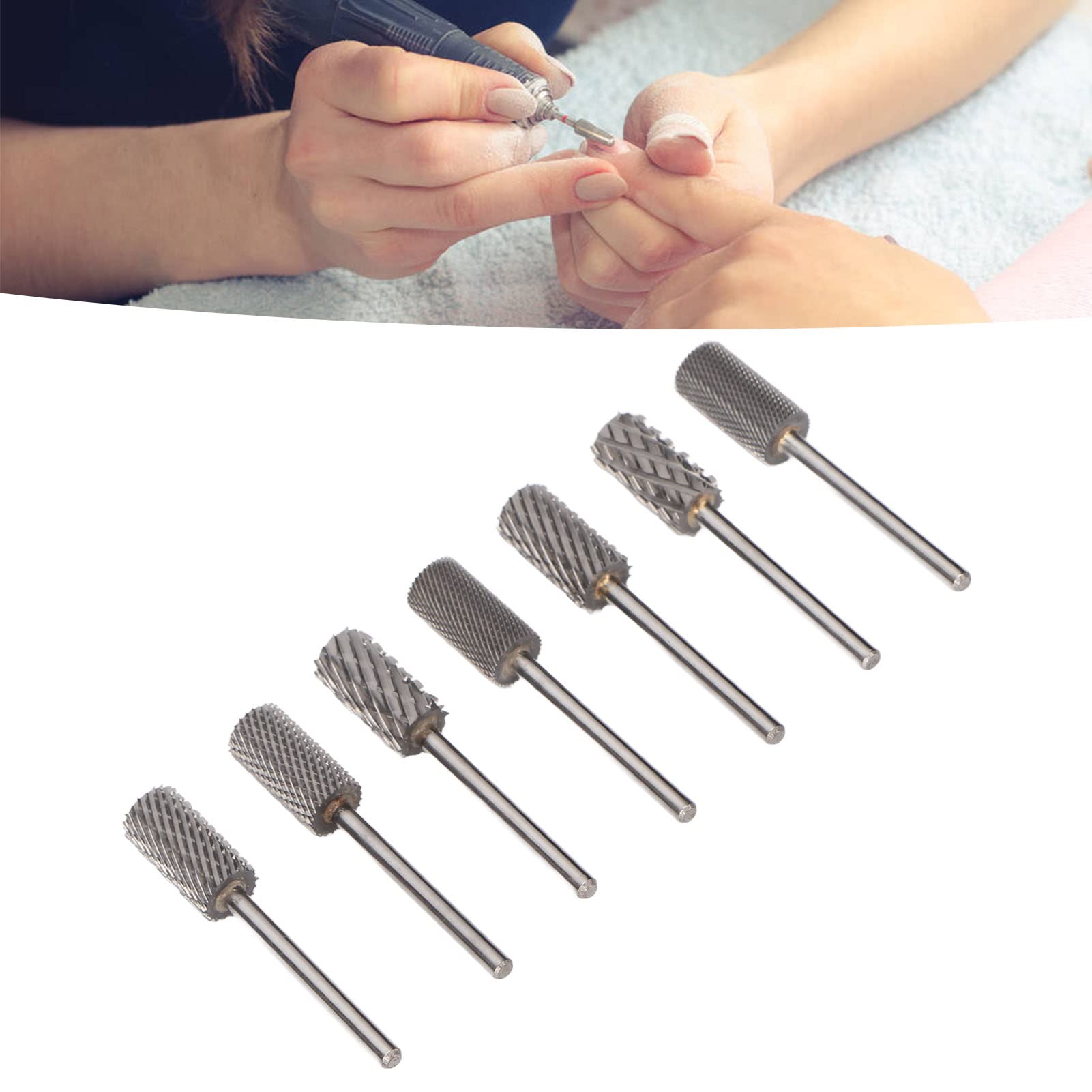 7PCS Professional Nail Drill Bits Set - Flat Top Grinding Bits for Gel Polish Removal, Steel Cylinder Cuticle Remover & Nail File Accessories | Portable Manicure Kit for Home & Salon Use | Perfect for Acrylic Nails, Gel Extensions & Nail Art Preparation