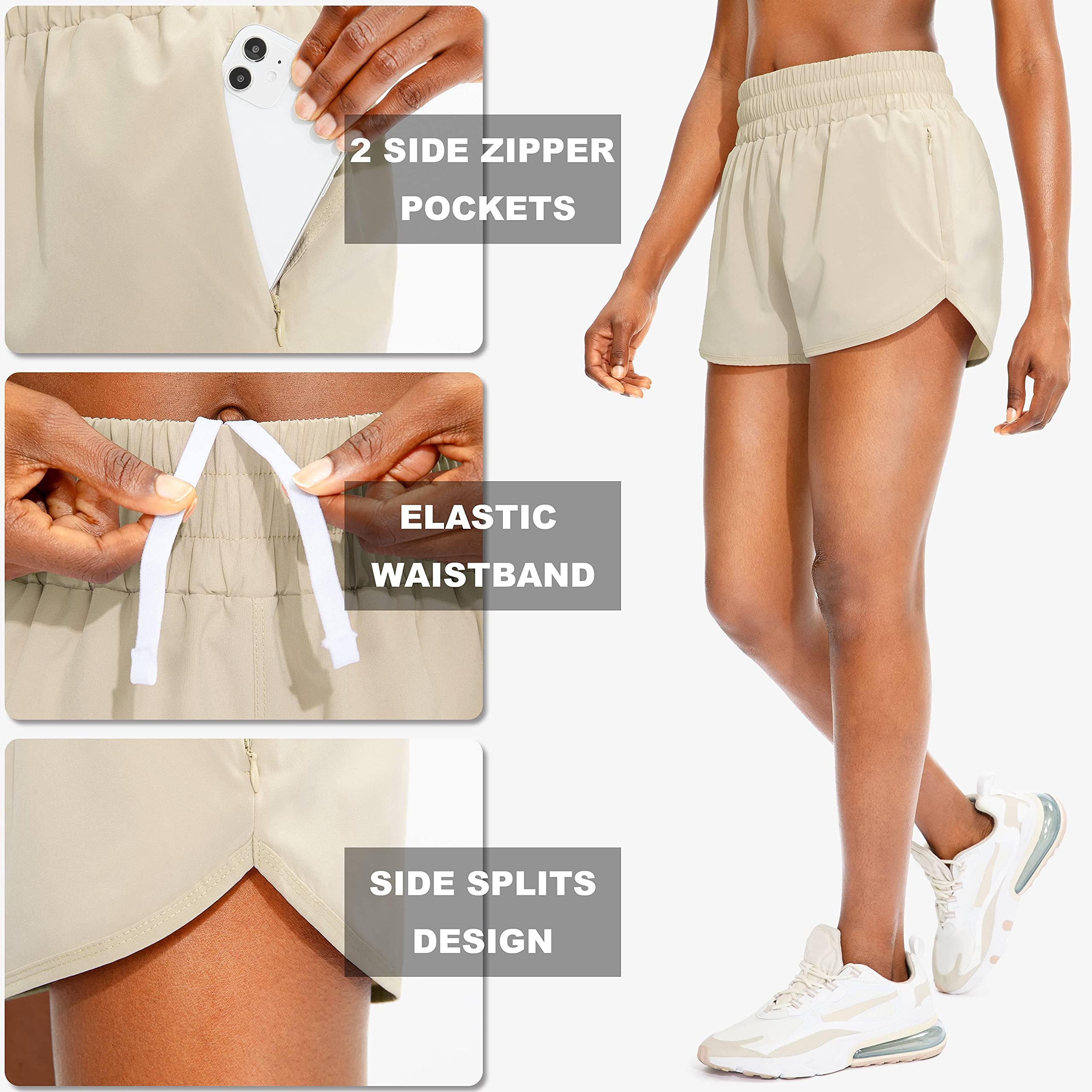 SANTINY Women's High Waisted Running Shorts with Zip Pockets - Breathable Athletic Workout Gym Shorts with Liner - Perfect for Jogging, Yoga, Fitness & Outdoor Activities