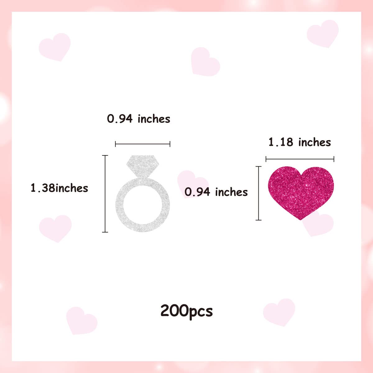 200 Pack Glitter Silver Diamond Ring & Hot Pink Heart Confetti - Bachelorette Party Decorations, Bridal Shower, Wedding & Engagement Party Supplies | Perfect for Table Scatter, Photo Backdrops & Celebration Decor