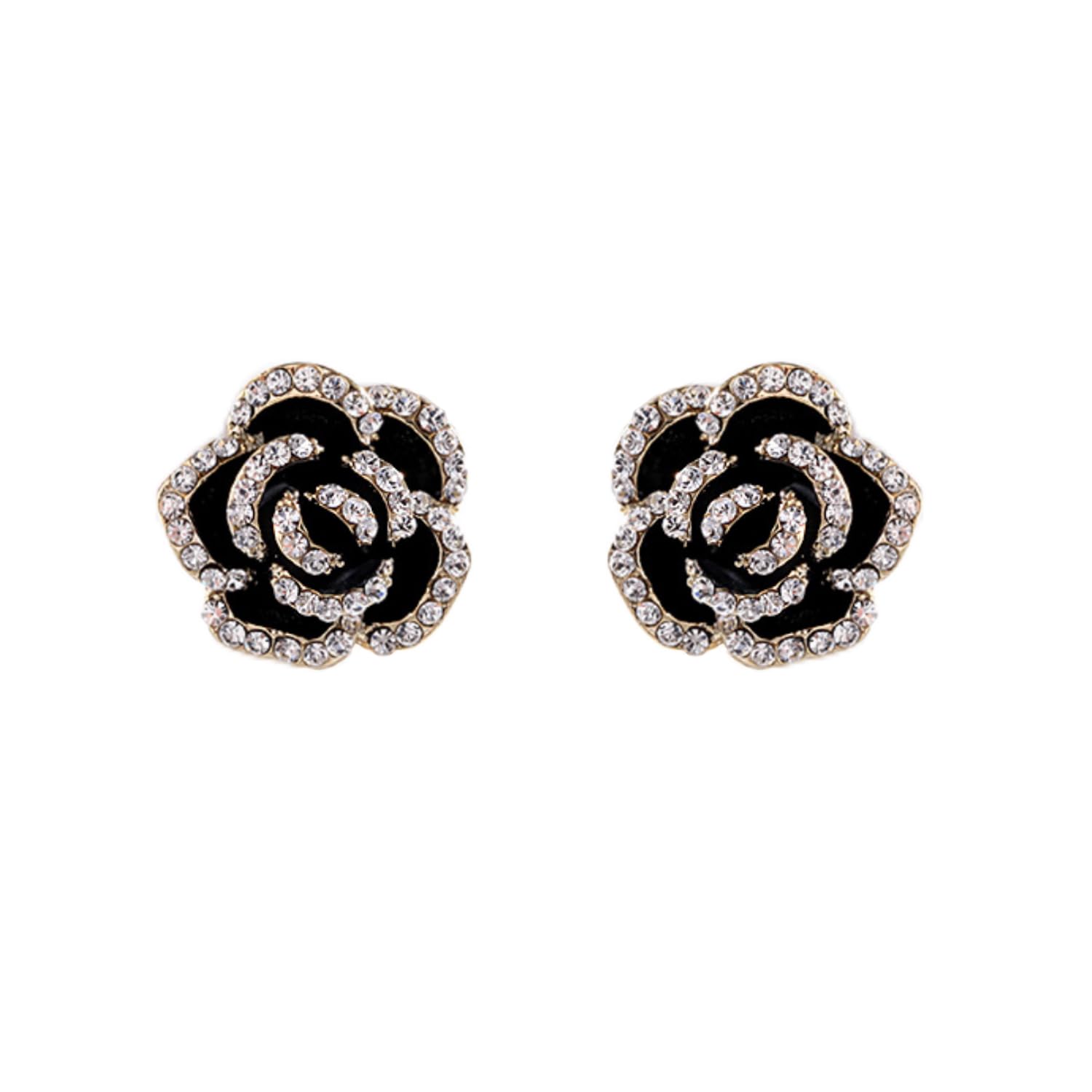 Gold Plated Cubic Zirconia Rose Flower Stud Earrings for Women - Dainty Silver Post Earrings with Clear Rhinestones | Fashion Jewelry Gift for Teen Girls & Women | Perfect for Weddings, Date Nights & Special Occasions
