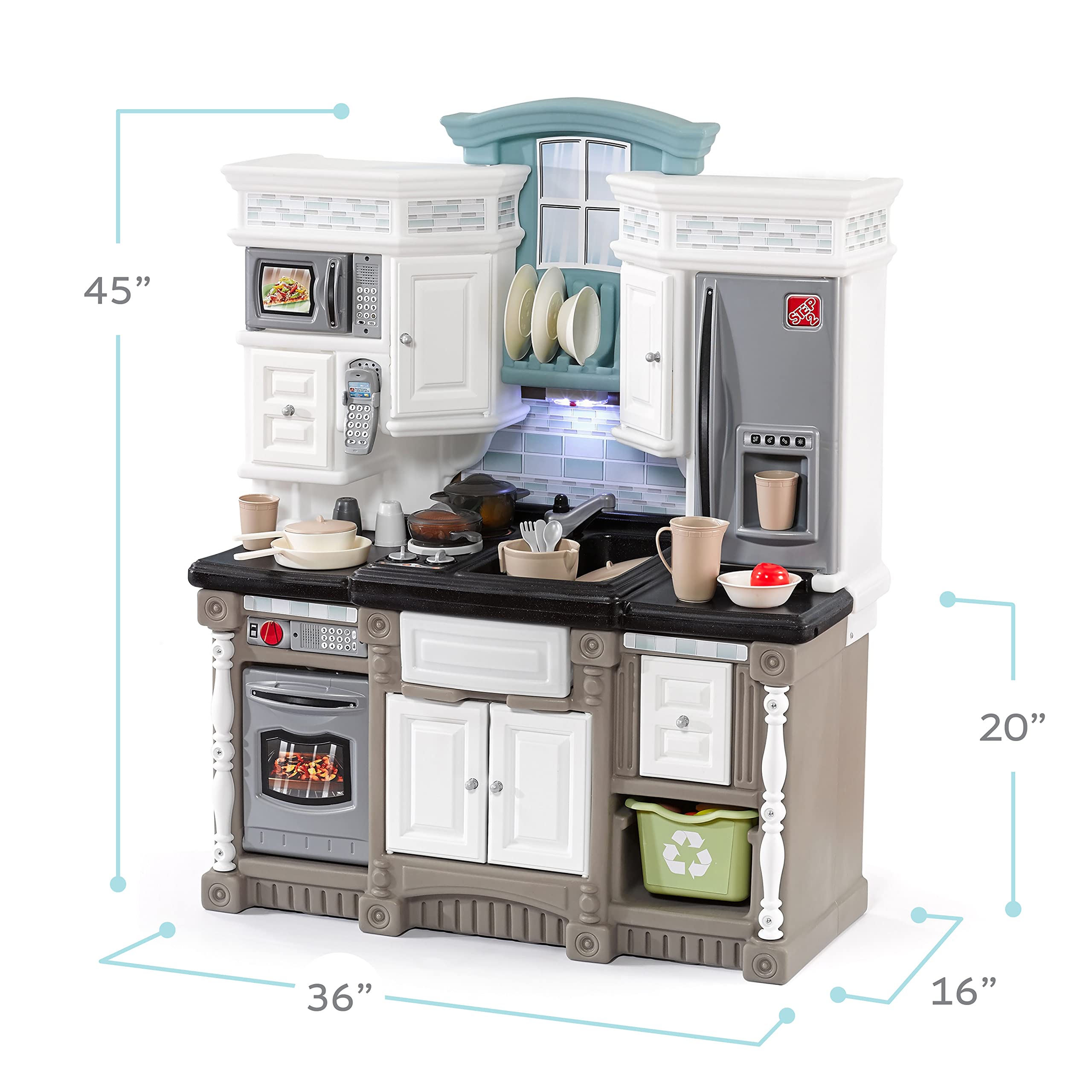 Step2 Lifestyle Dream Kids Kitchen Playset - Durable Plastic Indoor/Outdoor Play Kitchen with Lights, Sounds & 37 Toy Accessories for Toddlers Ages 2+ (Gray) - Perfect for Pretend Play, Birthday Gifts & Early Learning Development