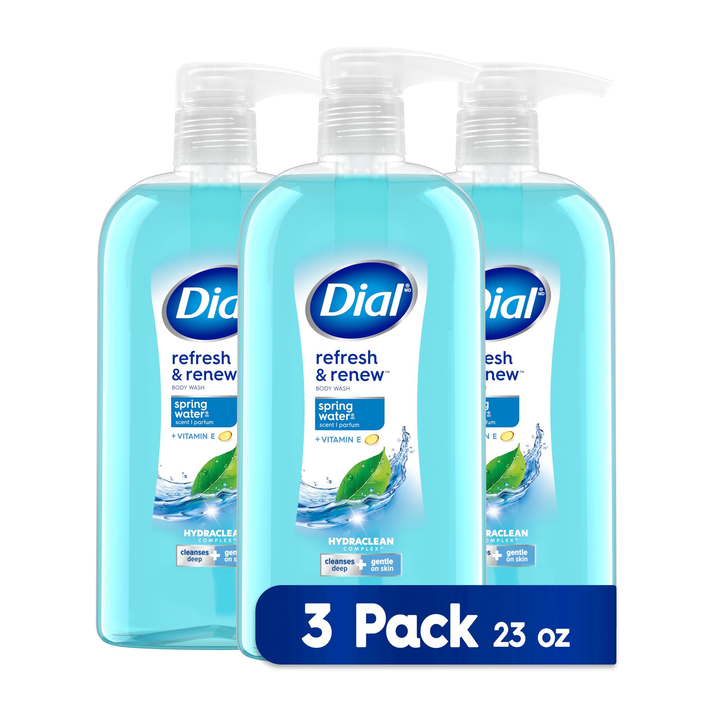 Dial Body Wash Bundle - Advanced Clean Gold, 16 fl oz (6 Pack) + Refresh & Renew Spring Water, 23 fl oz (3 Pack) | Hydrating Shower Gel Set for Men & Women | Perfect for Daily Use, Gym, Travel & Gift Giving