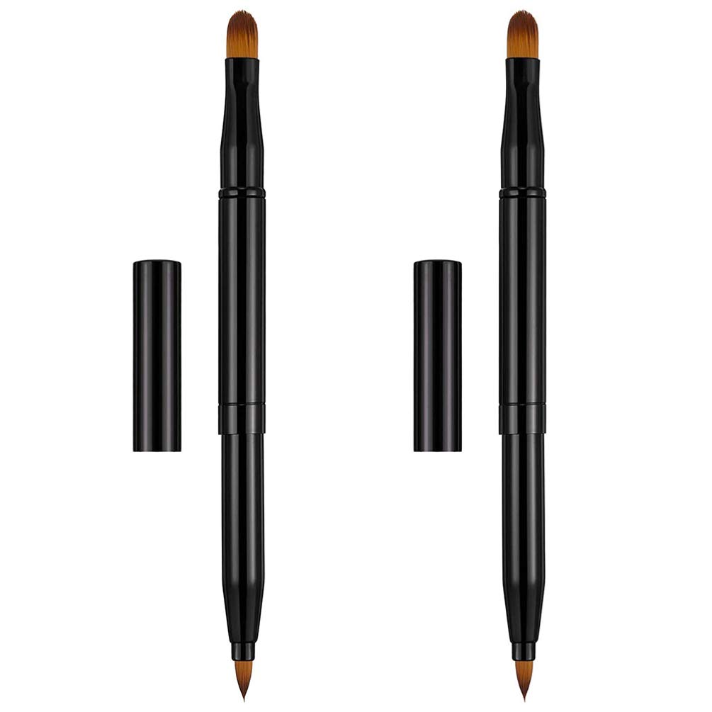 Lurrose 2pcs Double-ended Lip Brush - Retractable Lipstick & Concealer Brush for Precise Lip Liner & Gloss Application | Mini Makeup Tool with Highlight Fiber Tips | Perfect for Travel, Professional Makeup & Touch-ups