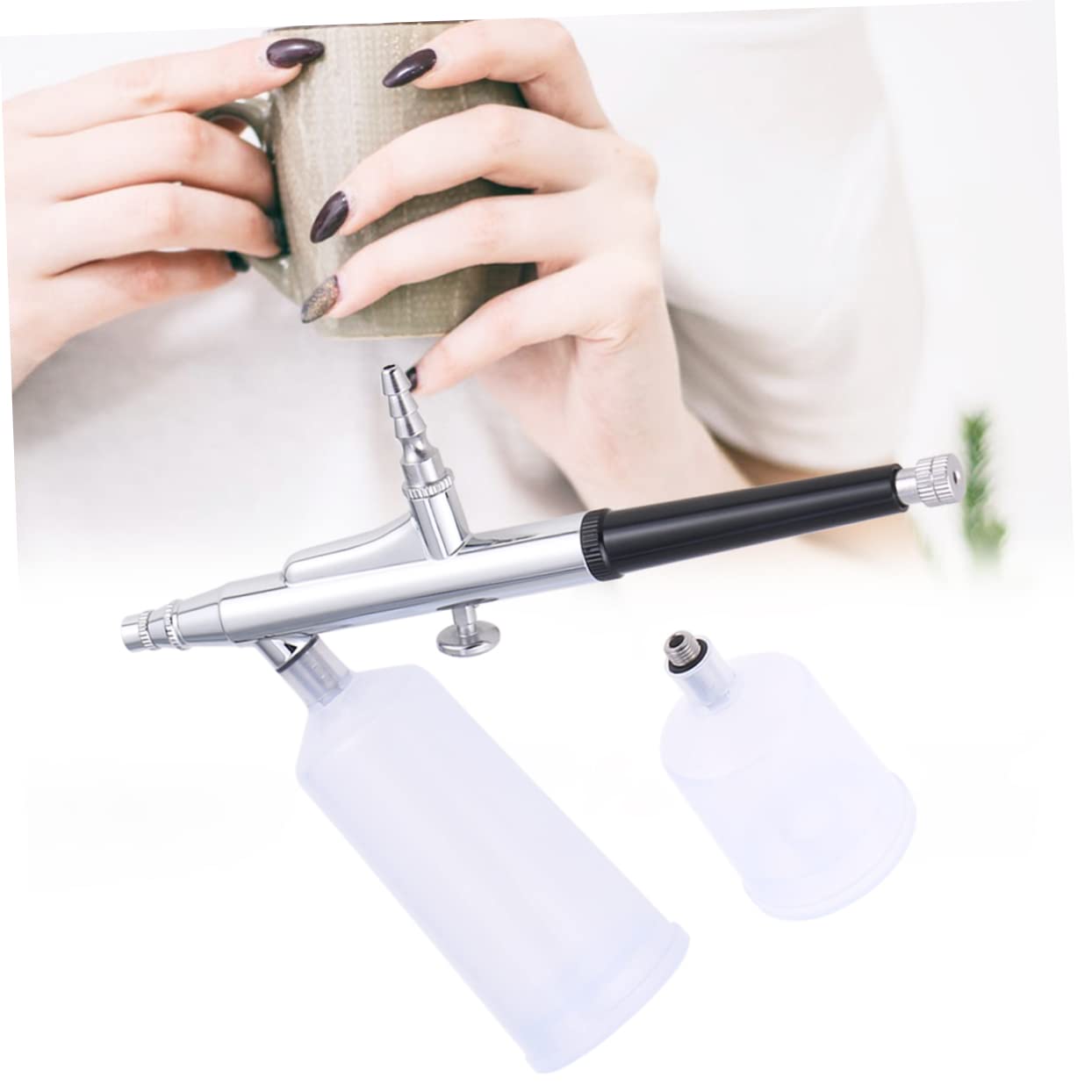 DOITOOL Professional 0.3mm Silver Airbrush Kit for Nail Art, Cake Decorating & Temporary Tattoos - Gravity Feed Air Brush Pen Set - Perfect for DIY Crafts, Body Painting & Food Design
