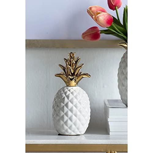A&B Home Ceramic Pineapple Decor Set of 2 (Gold/White) - Cute Desk Decor for Living Room, Dining Room, Office | Perfect Housewarming & Wedding Gift | Home Decoration for Tropical & Summer Themes