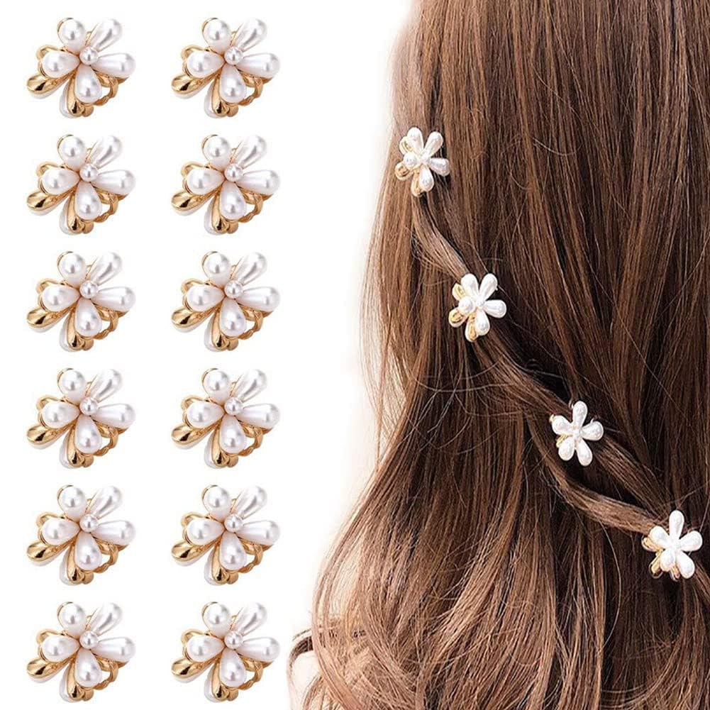 10 Pcs Small Pearl Daisy Hair Clips - Sweet Bangs Hair Claw Jaw Clips for Women & Girls (White) | Perfect for Weddings, Parties & Everyday Hairstyles