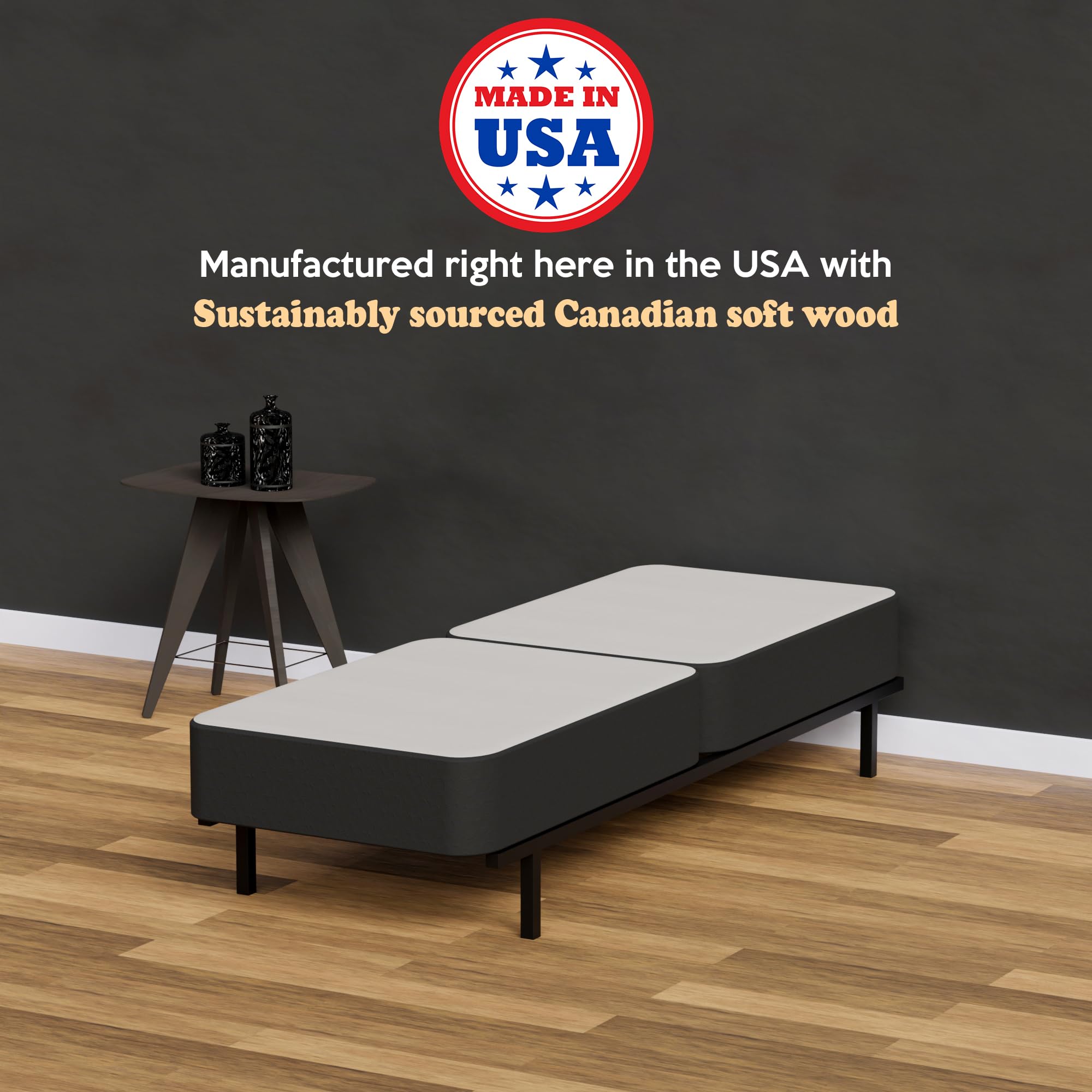 Zutan 8-Inch Fully Assembled Traditional Foundation with Sturdy Fabric Panel & Split Wooden Frame - Durable Twin XL Bedding Mattress Box Spring in Black | Perfect for Guest Rooms, Dorms & Small Spaces