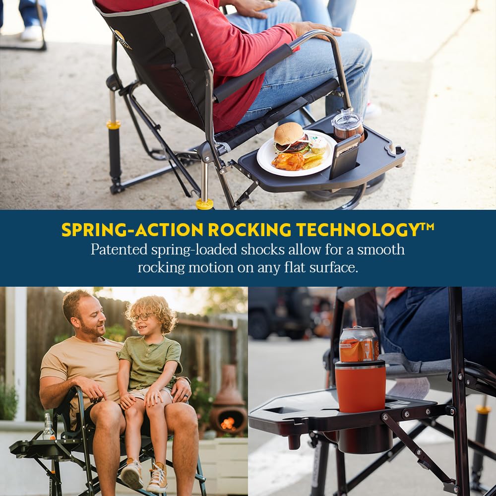 GCI OUTDOOR Freestyle Rocker XL Folding Camping Chair with Side Table | Portable Rocking Chair for Outdoor, Patio, Beach & Backyard | Heavy-Duty Frame, Comfortable Backrest, Armrests & Cup Holder (Red)