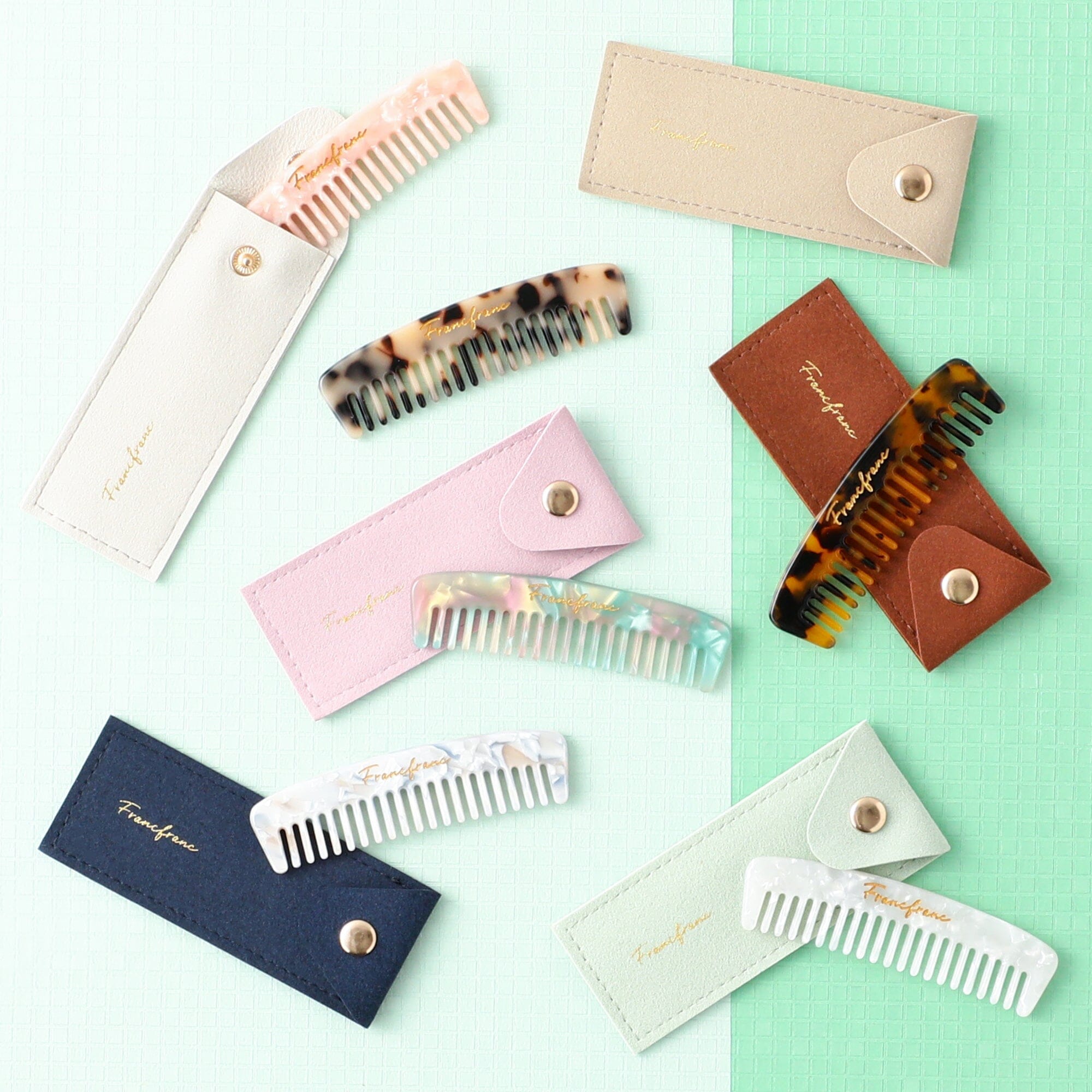 Portable Compact Comb with Pouch - Travel Hairbrush for Women & Men, Beige | Perfect for Travel, Purse, Gym & On-the-Go Styling