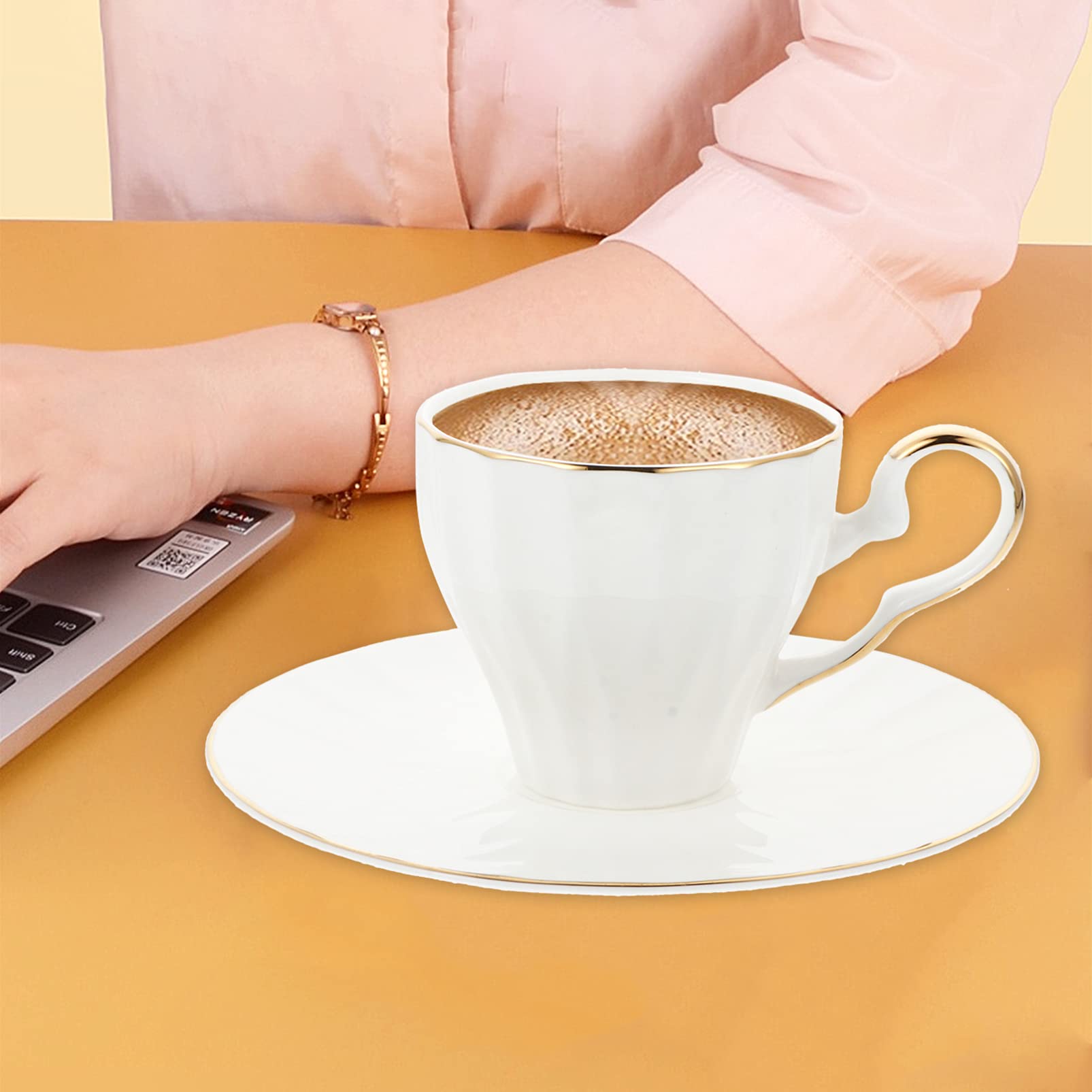 Premium White Bone China Cappuccino & Espresso Cup Set with Saucers - Elegant Ceramic Coffee Mugs for Home, Café & Travel Use