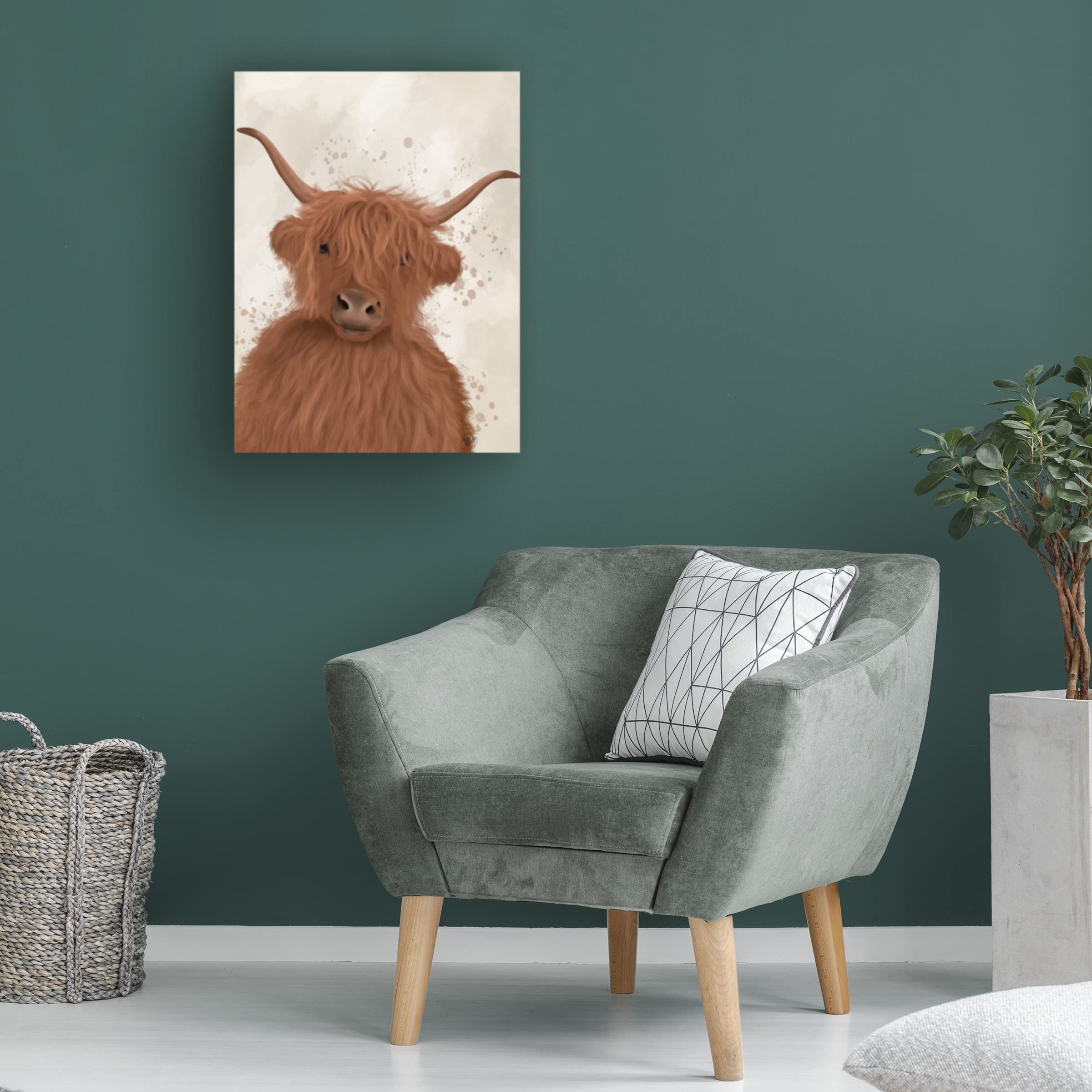 Fab Funky Highland Cow 8 Portrait Canvas Wall Art - Premium Trademark Fine Art Print for Home & Office Decor - Perfect for Living Room, Bedroom, or Gift