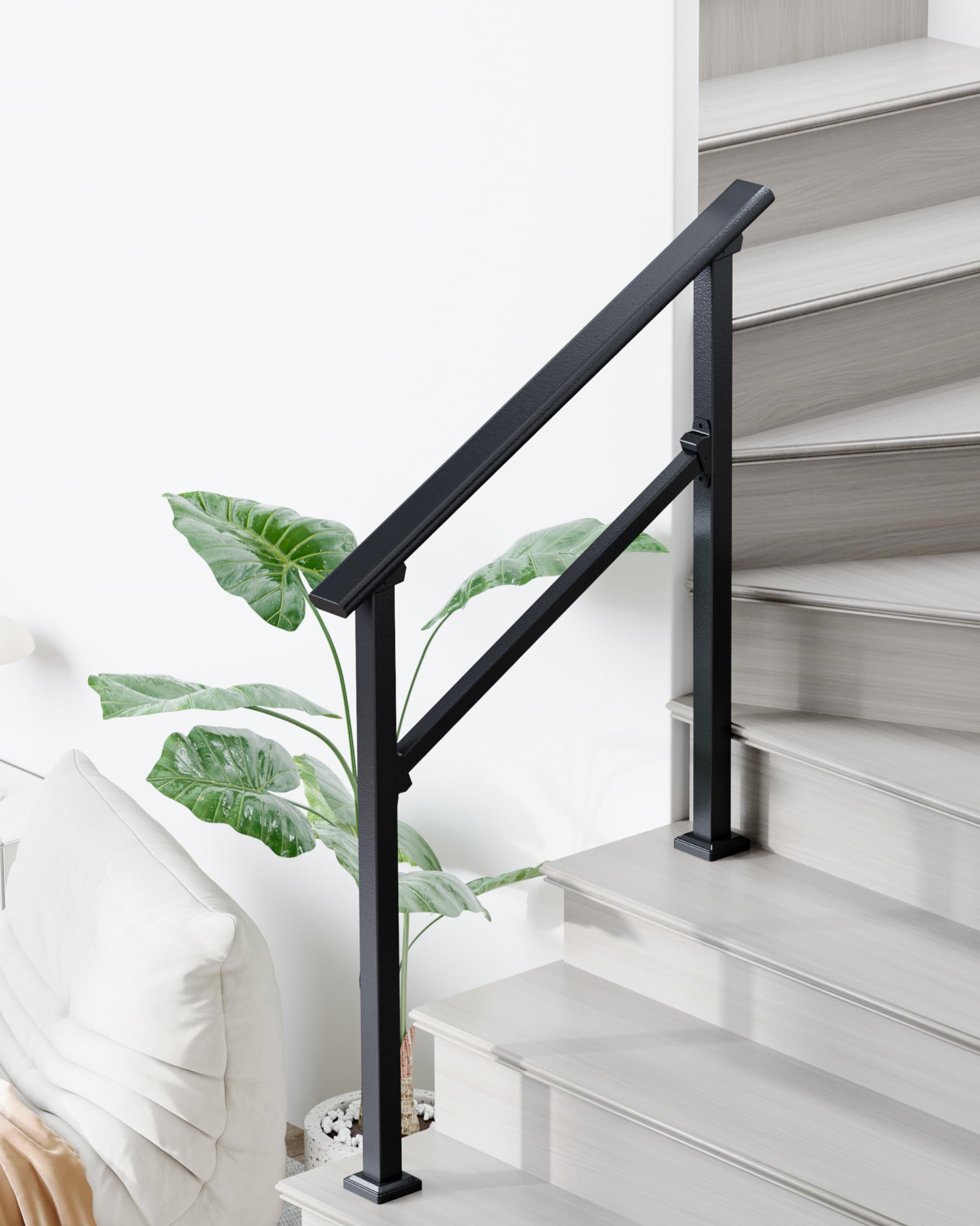 **Adjustable Height Outdoor Handrail for 2-3 Step Stairs - DIY Installation Kit, Deck Staircase Handrails & Banisters (Black) - Perfect for Porch, Patio, and Garden Safety**