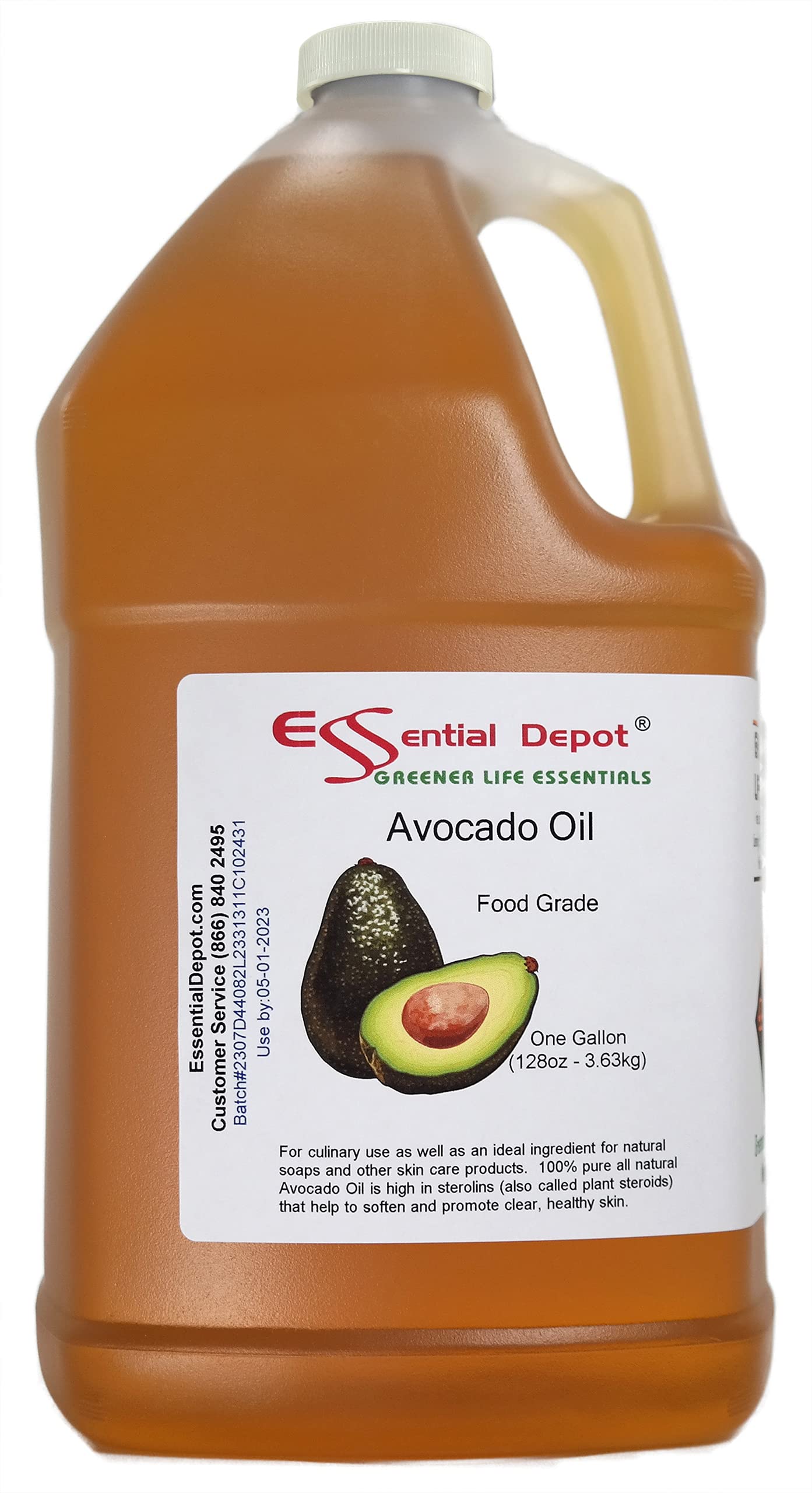 Premium Food Grade Avocado Oil - 2 Gallons (256 oz) - 2 x 1 Gallon HDPE Containers with Resealable Cap - Ideal for Cooking, Baking & Salad Dressings