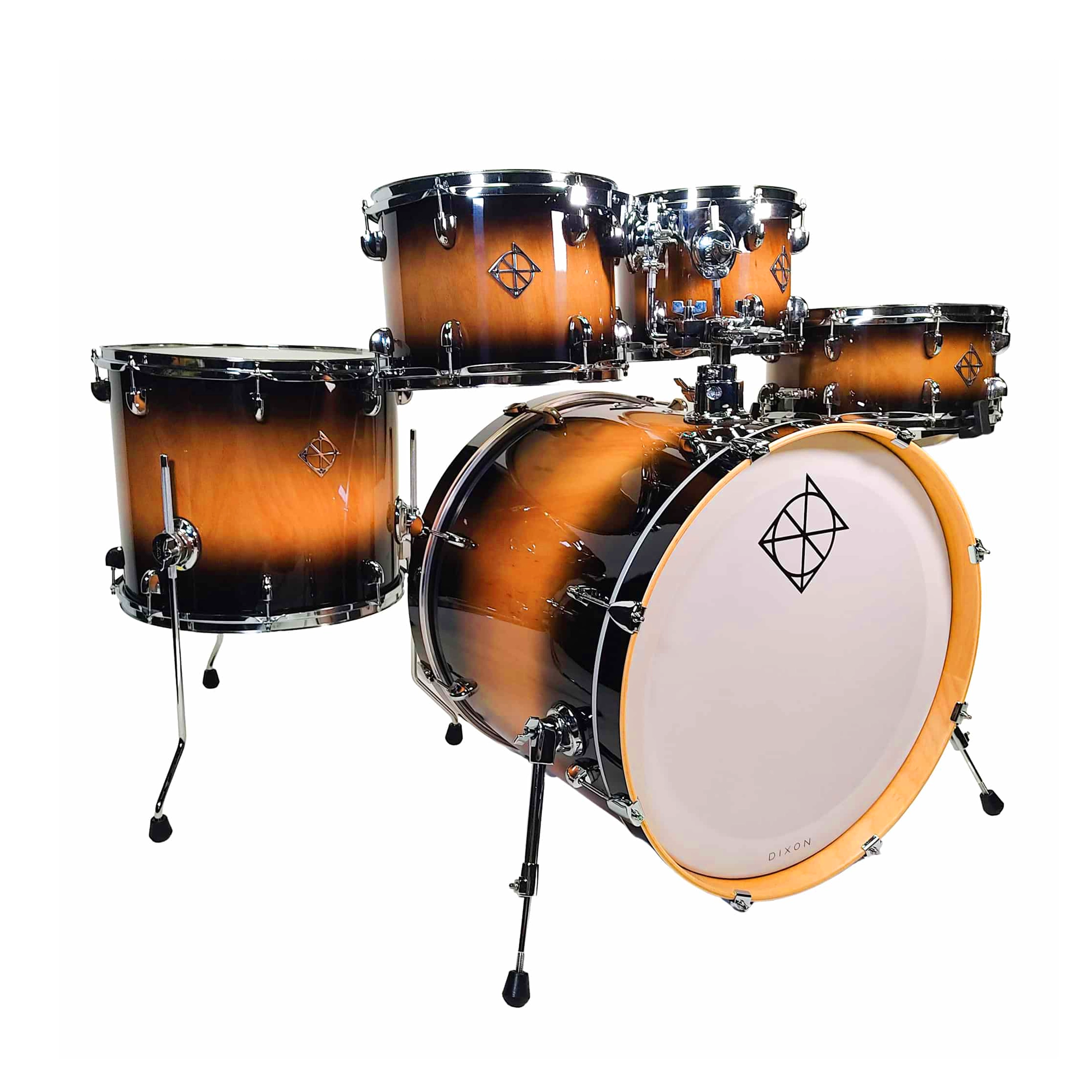 Dixon Fuse Maple Wood Series 5-Piece Shell Pack - Gloss Brown Burst | Professional Drum Kit for Live Performances & Studio Recording